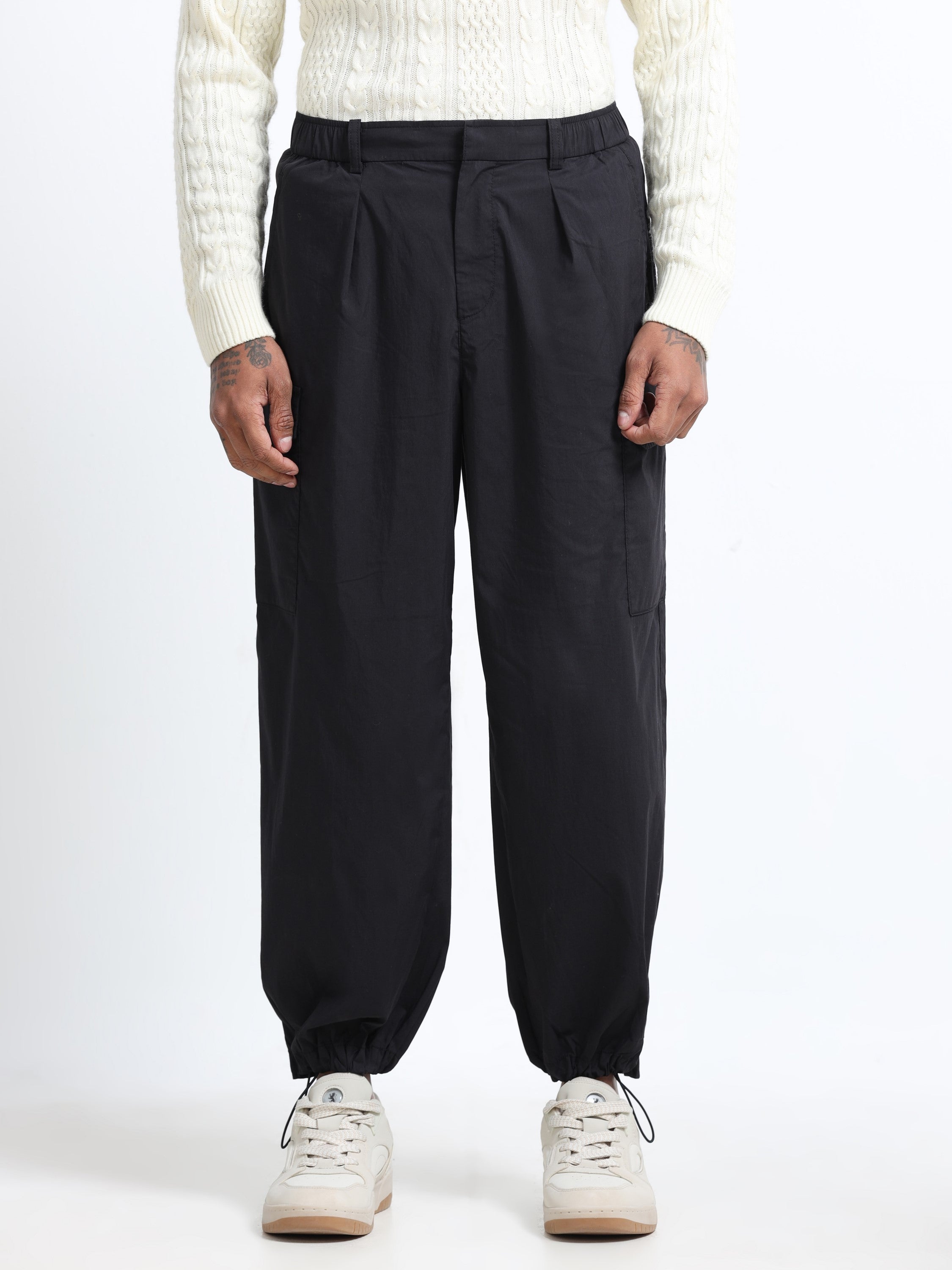 Men Black Baggy Parachute Cargo Pants