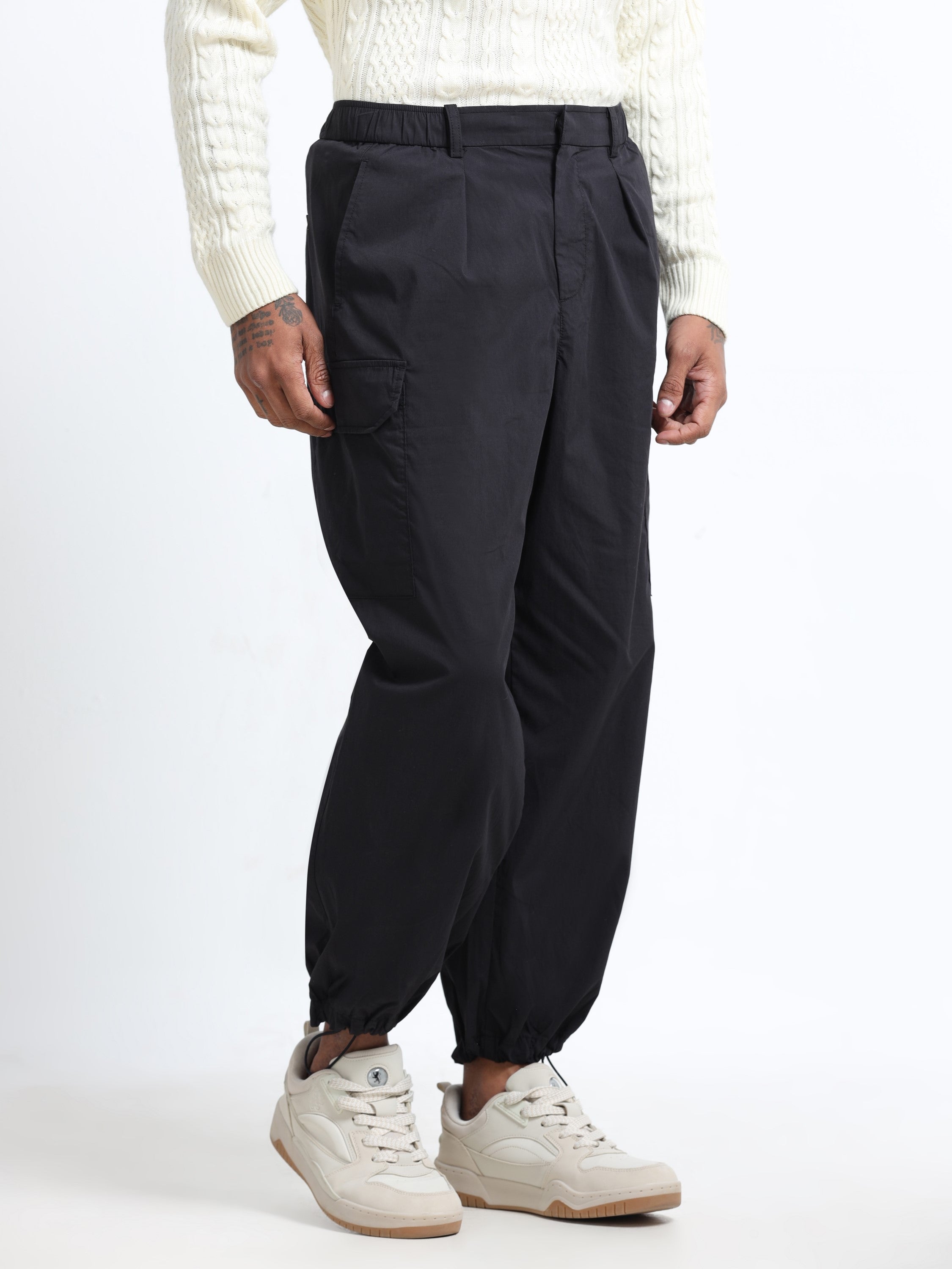 Men Black Baggy Parachute Cargo Pants