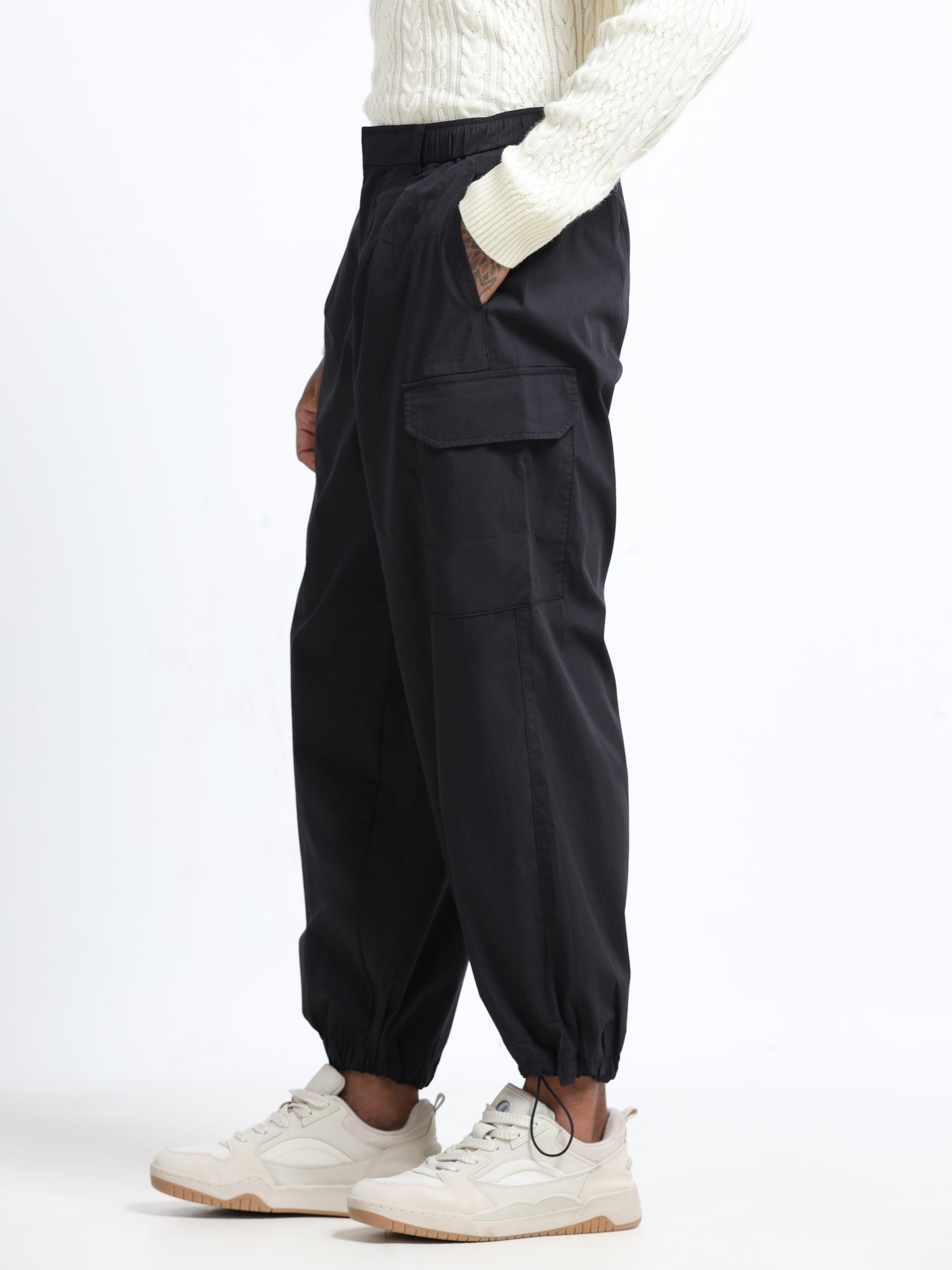 Men Black Baggy Parachute Cargo Pants