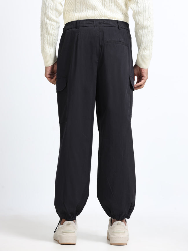 Men Black Baggy Parachute Cargo Pants