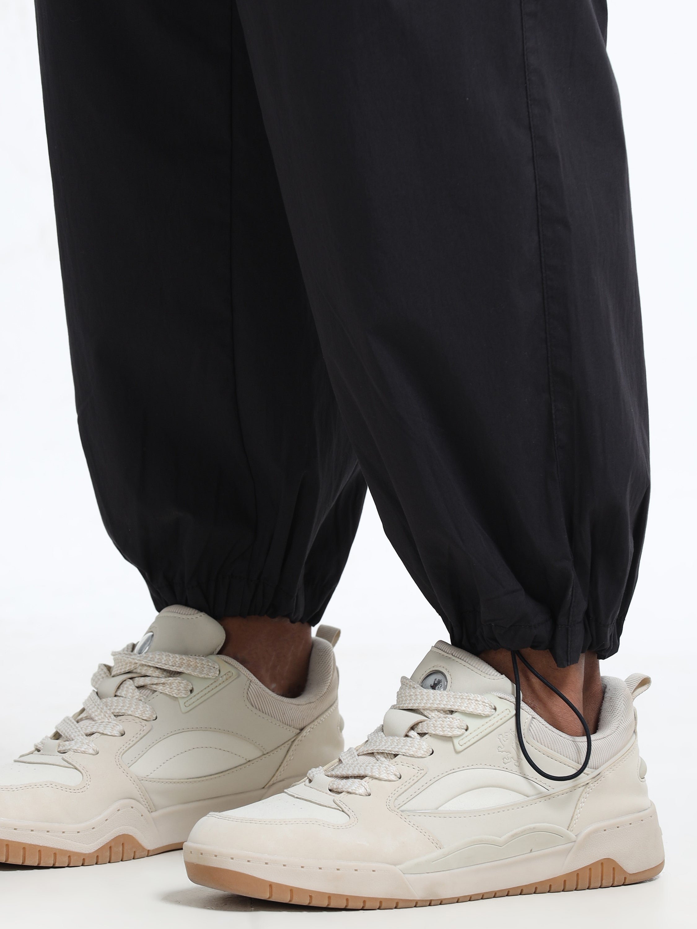 Men Black Baggy Parachute Cargo Pants