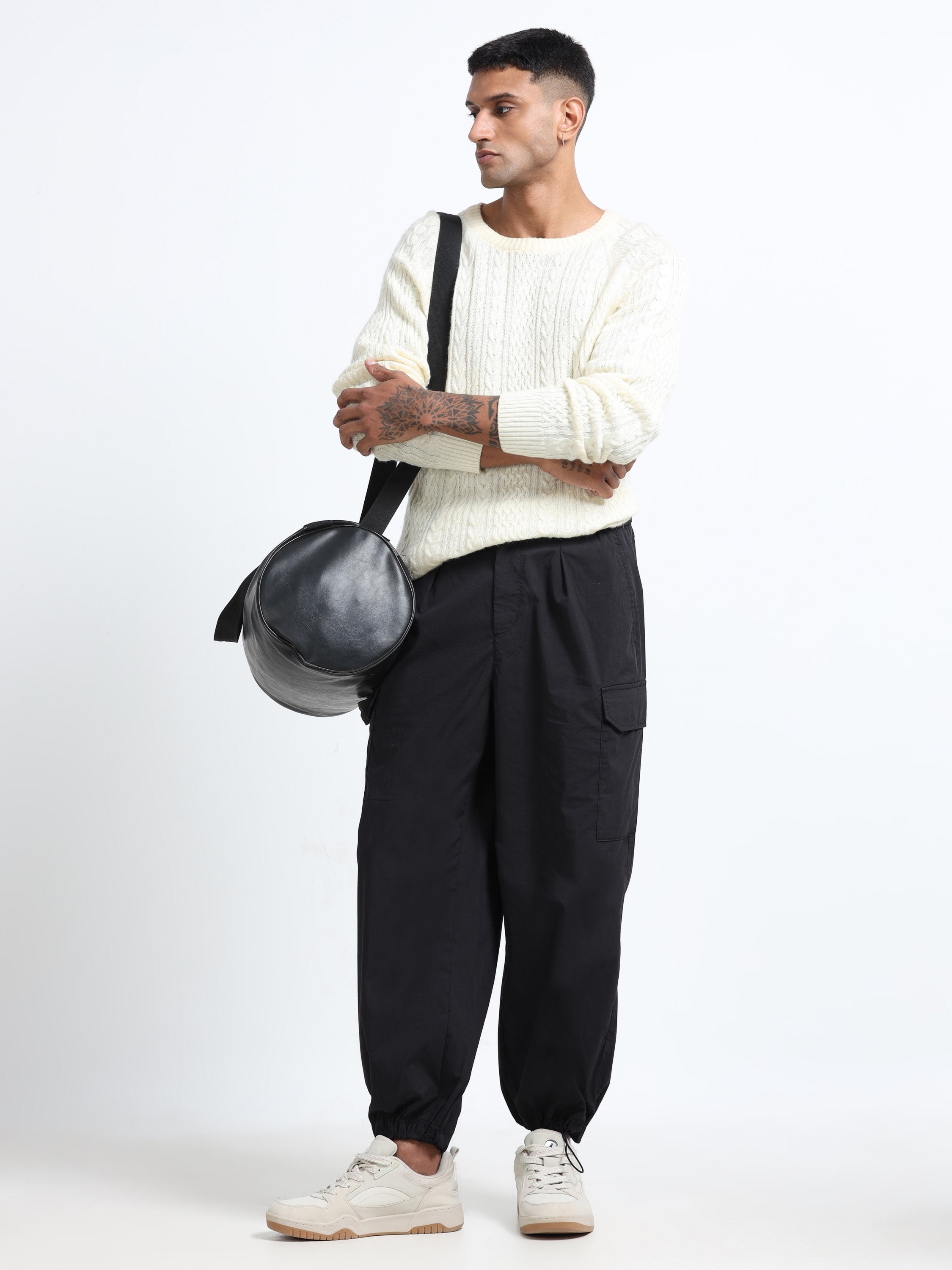Men Black Baggy Parachute Cargo Pants