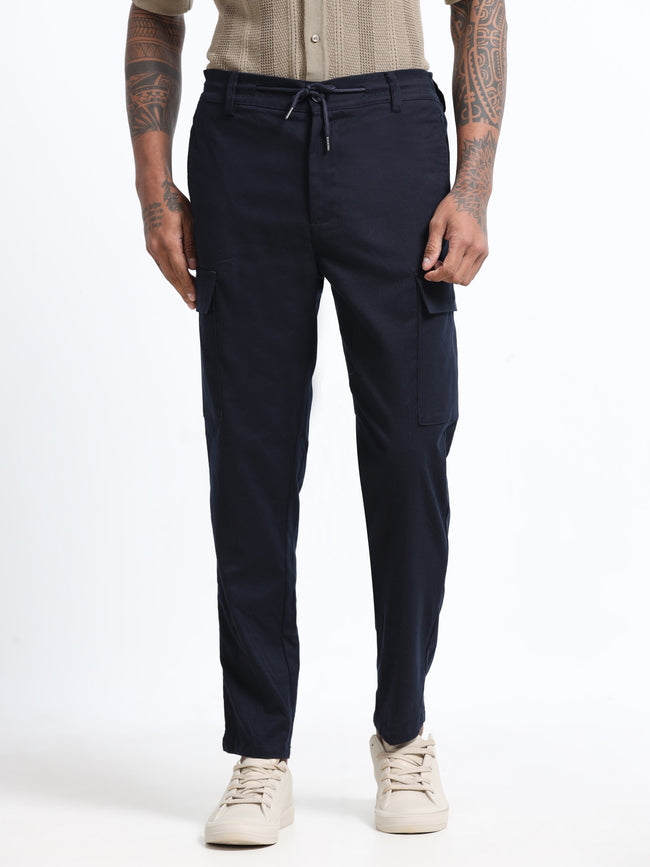 Men Navy Regular Fit Cargo Pants