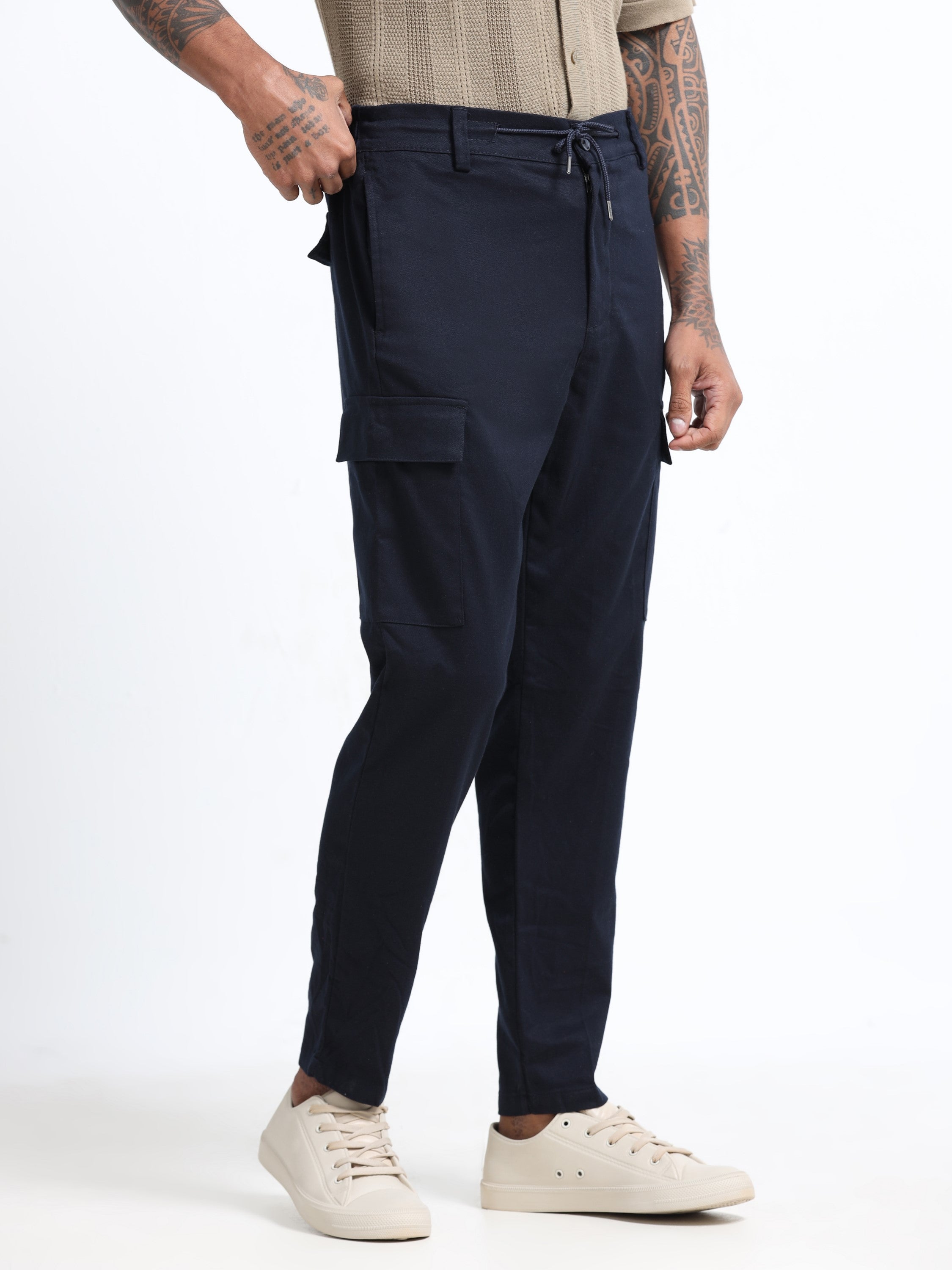 Men Navy Regular Fit Cargo Pants