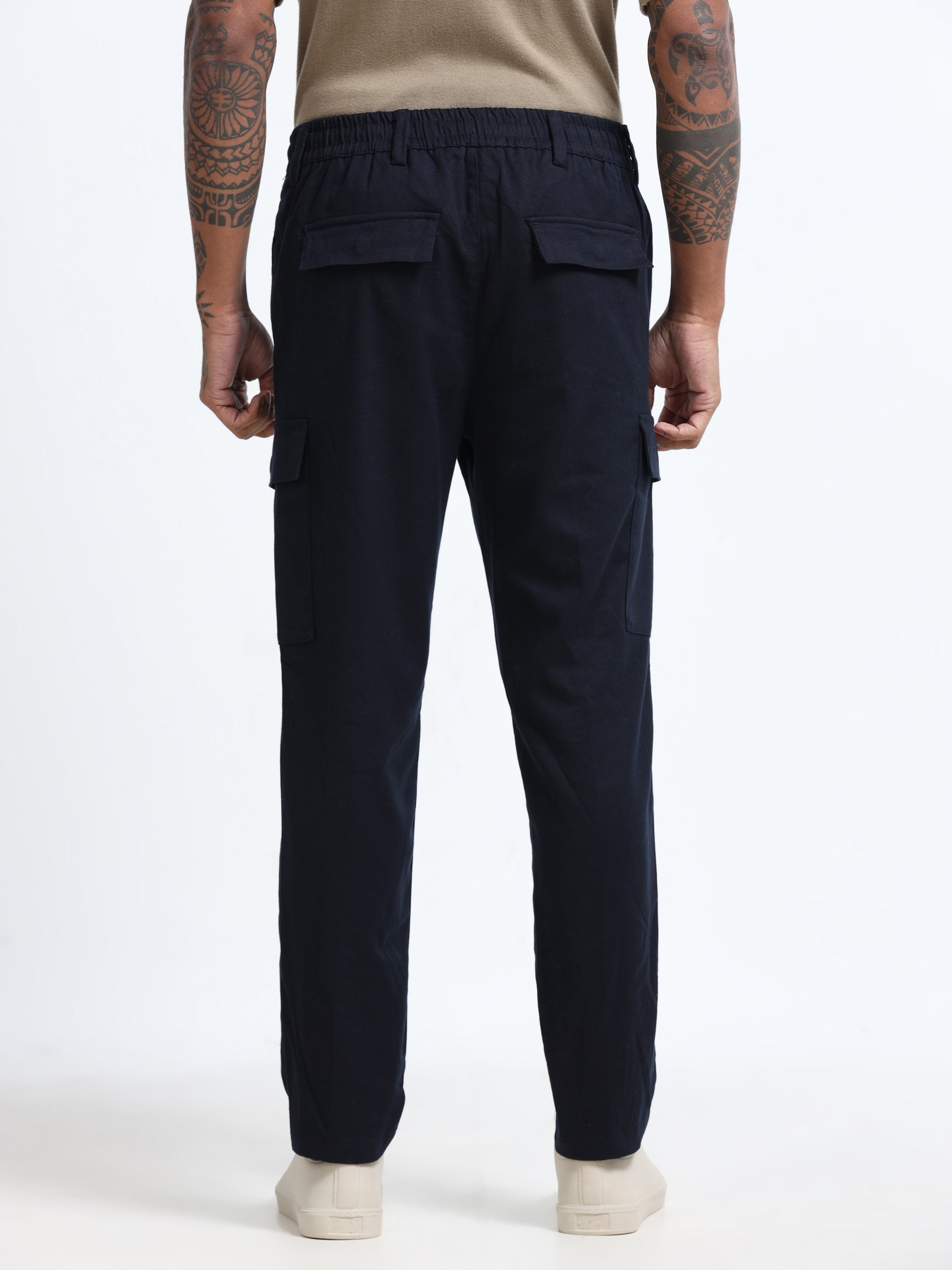 Men Navy Regular Fit Cargo Pants