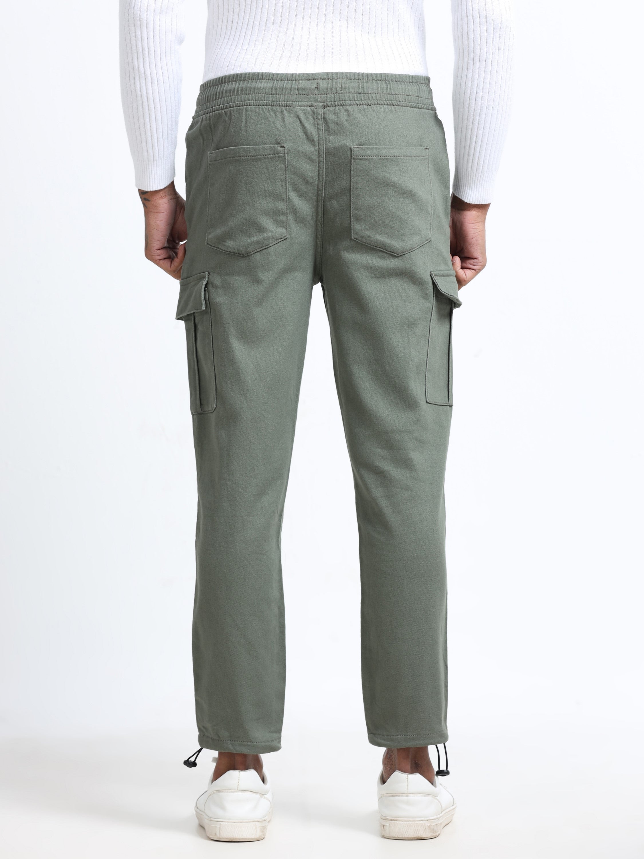 Men Cotton Stretch Olive Cargo Pants