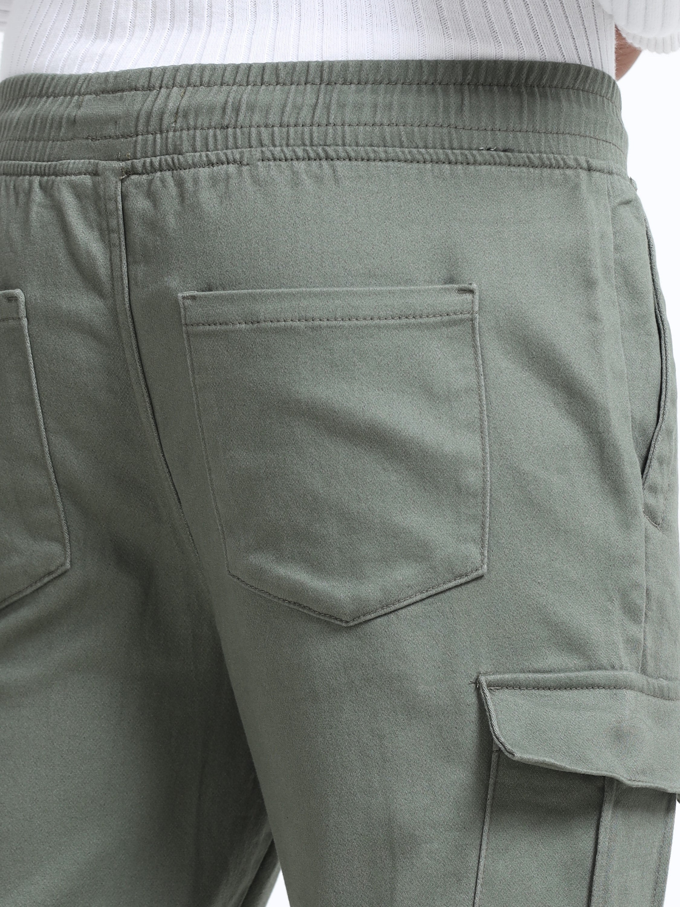 Men Cotton Stretch Olive Cargo Pants