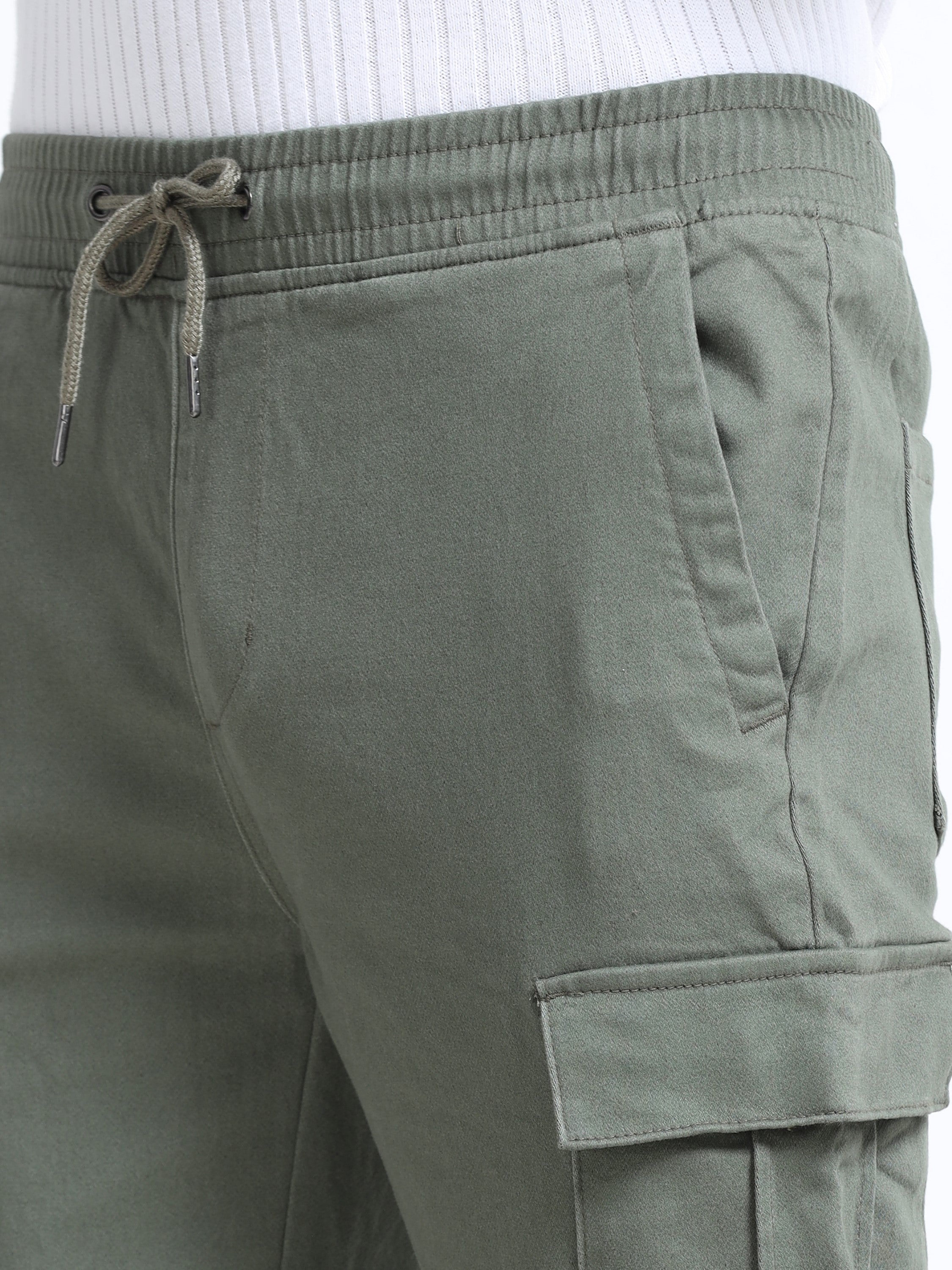 Men Cotton Stretch Olive Cargo Pants