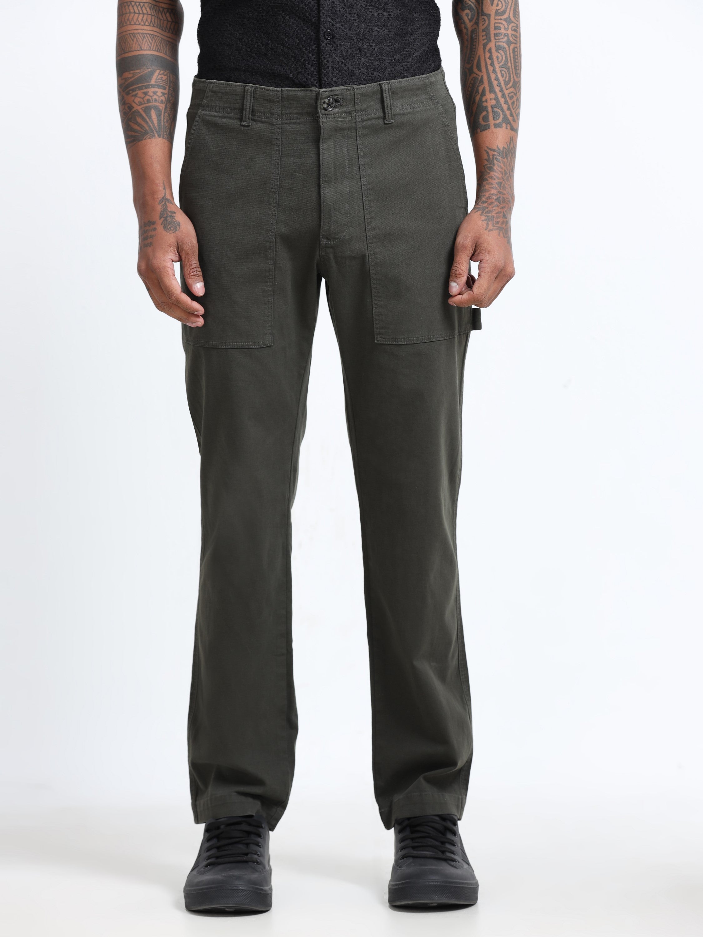 Men Olive Carpenter Cargo Pants