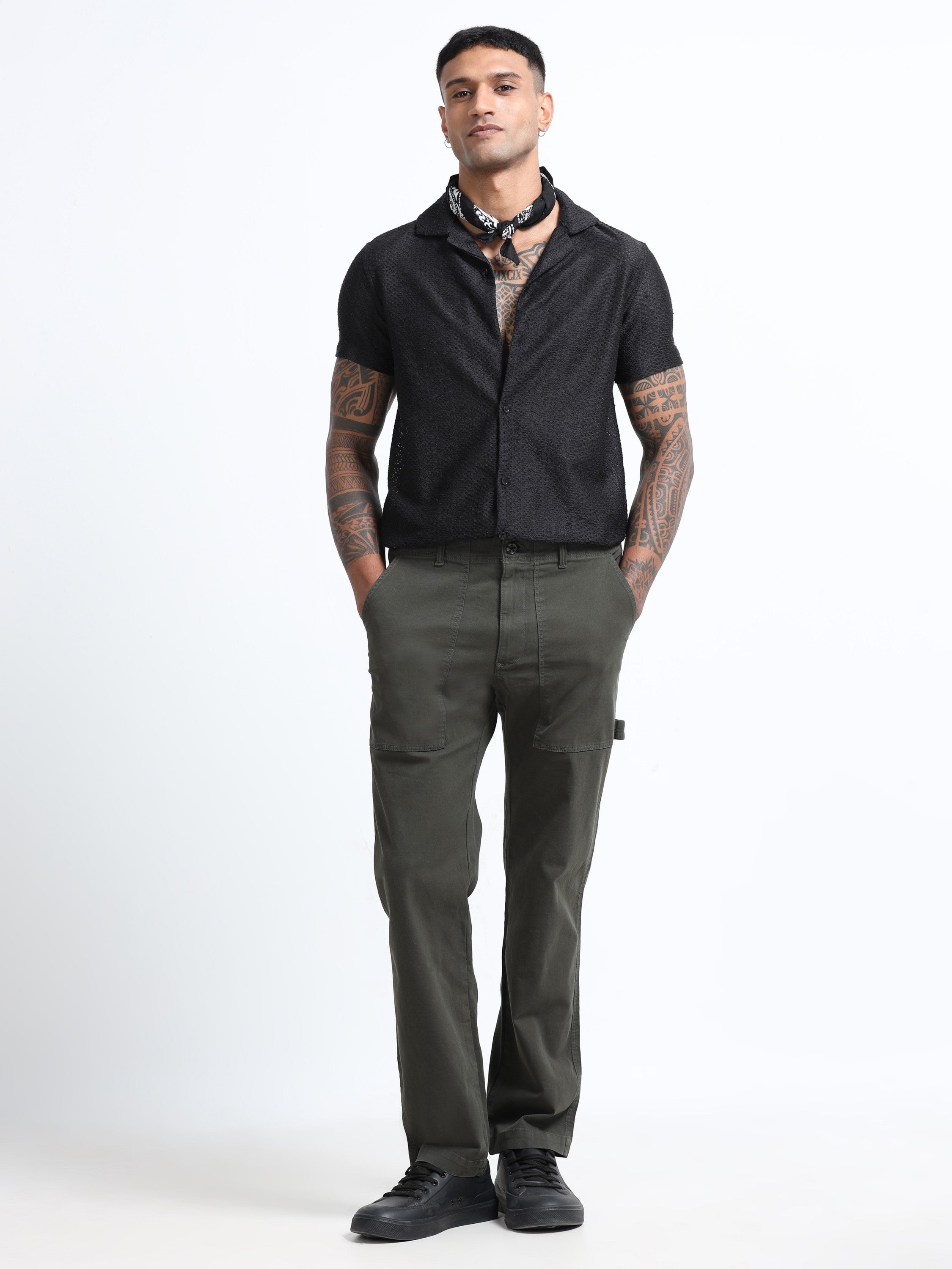 Men Olive Carpenter Cargo Pants