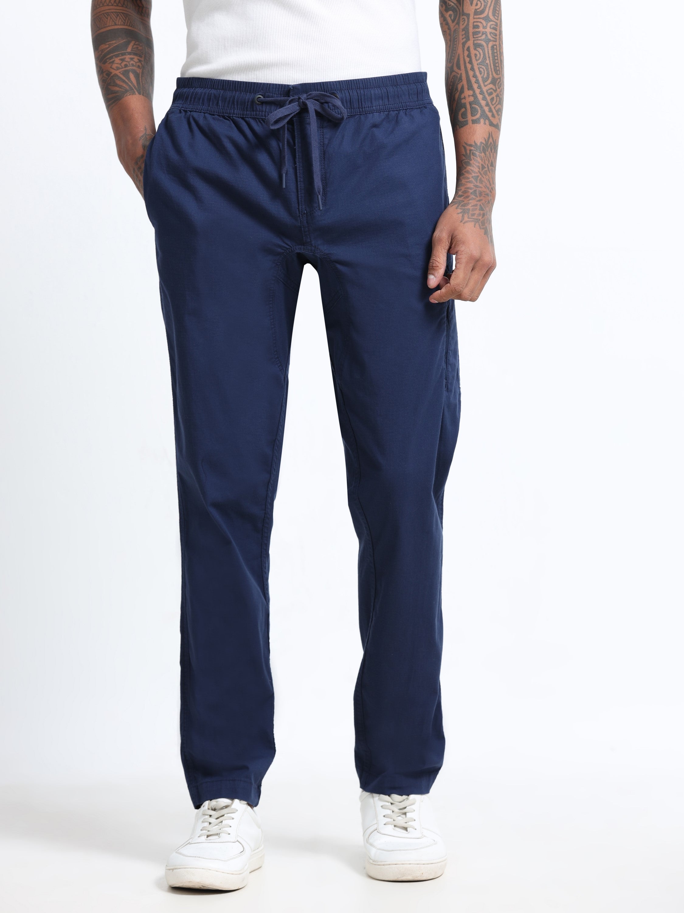 Men Blue Jogger with 5 Pockets Elasticated Waist