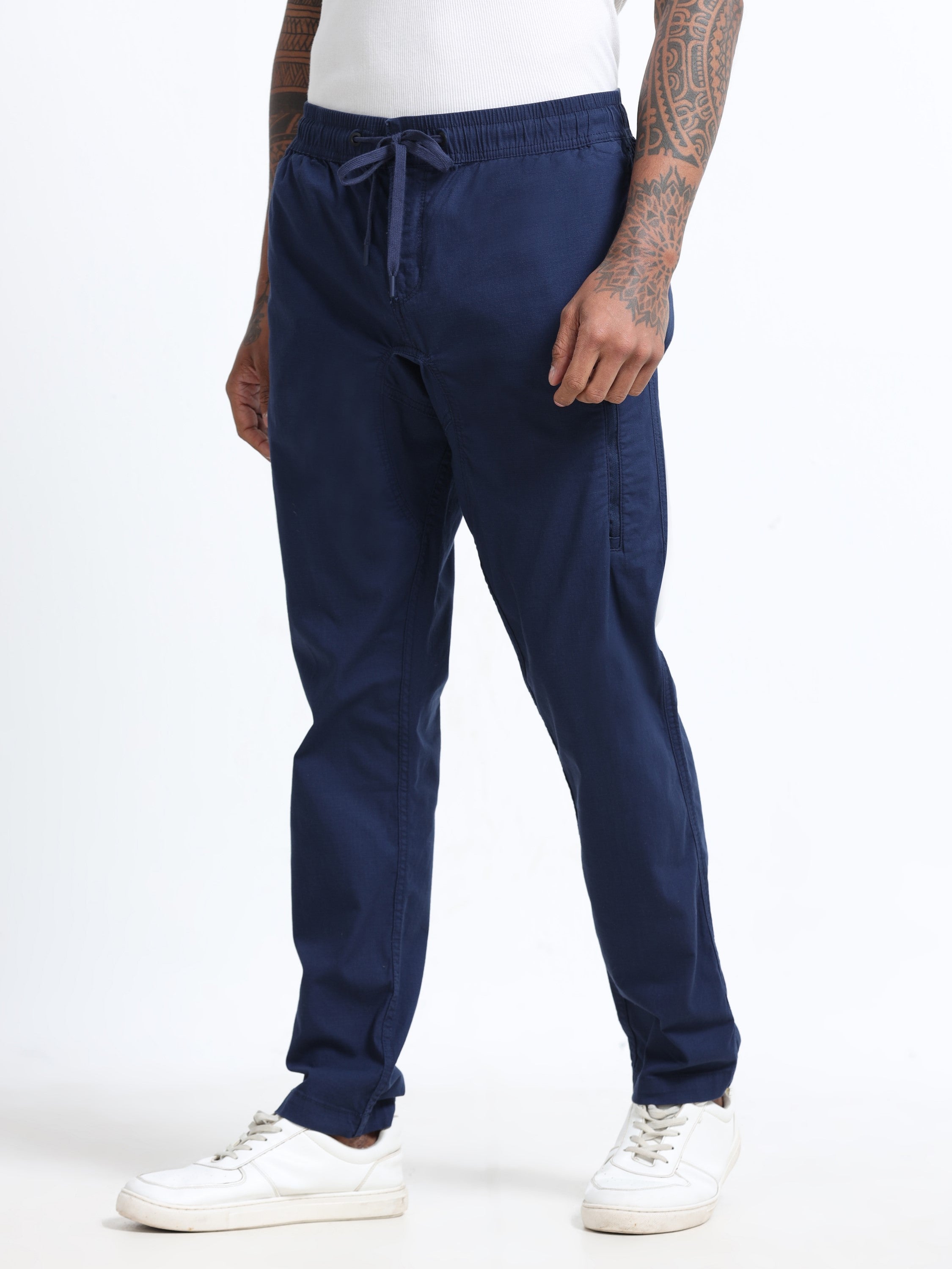 Men Blue Jogger with 5 Pockets Elasticated Waist