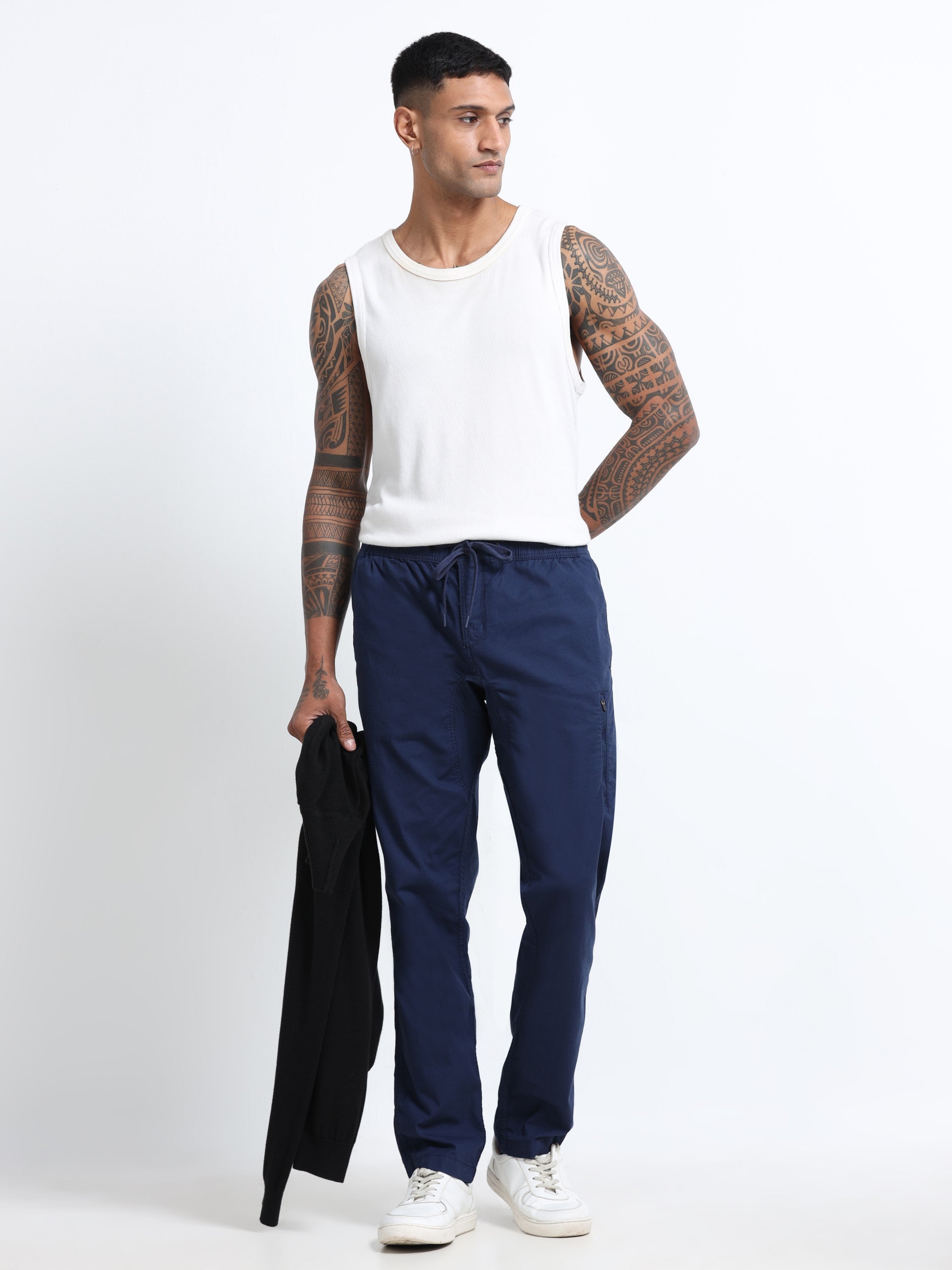 Men Blue Jogger with 5 Pockets Elasticated Waist