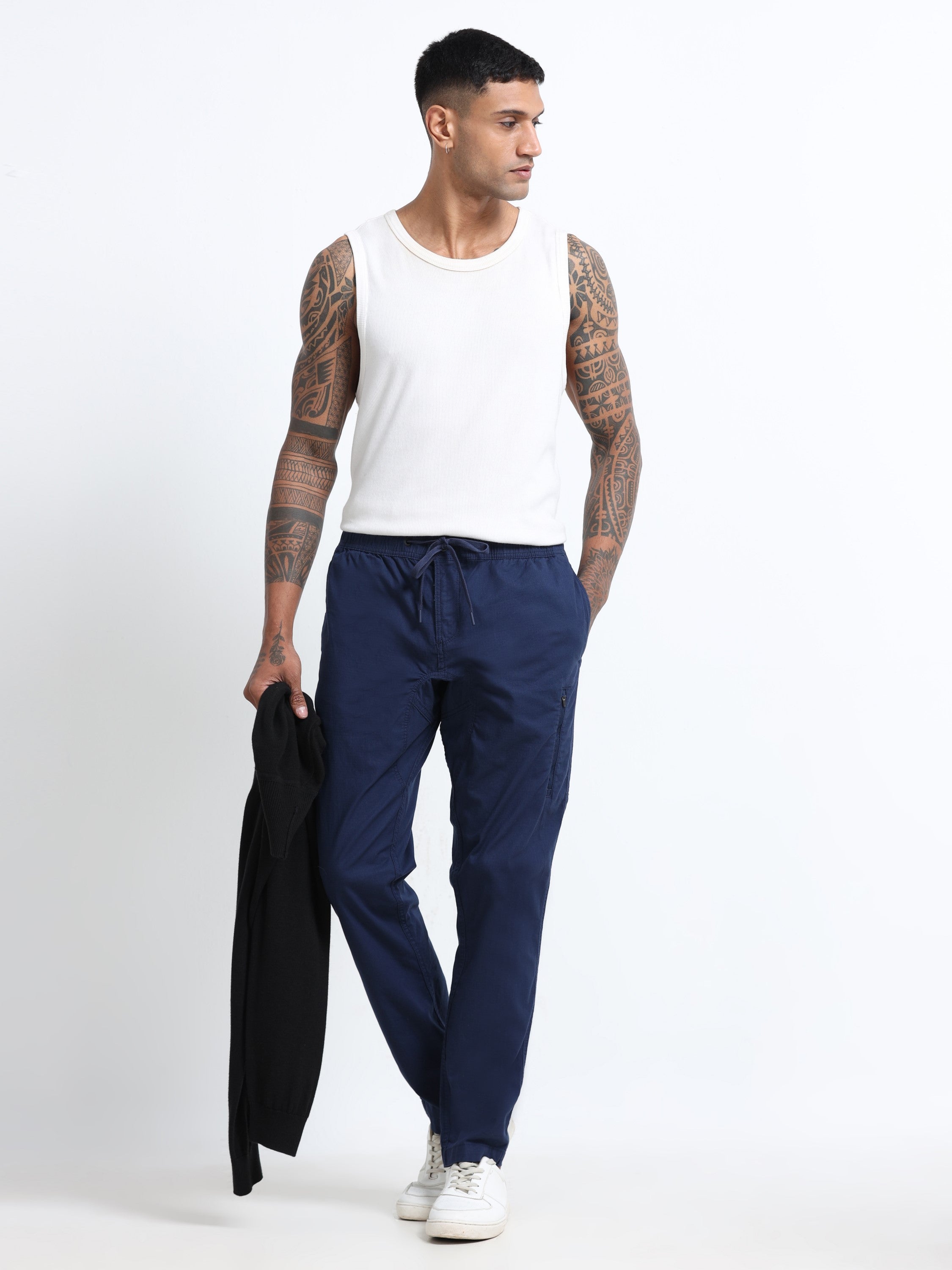 Men Blue Jogger with 5 Pockets Elasticated Waist