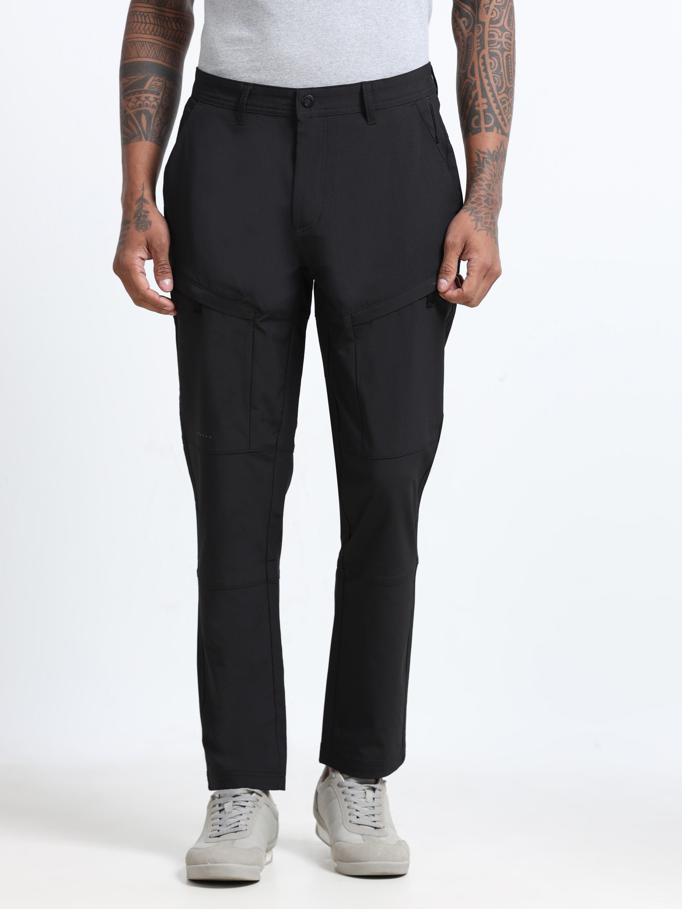 Men Black Polyester Blend Pants