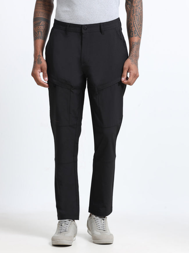 Men Black Polyester Blend Pants