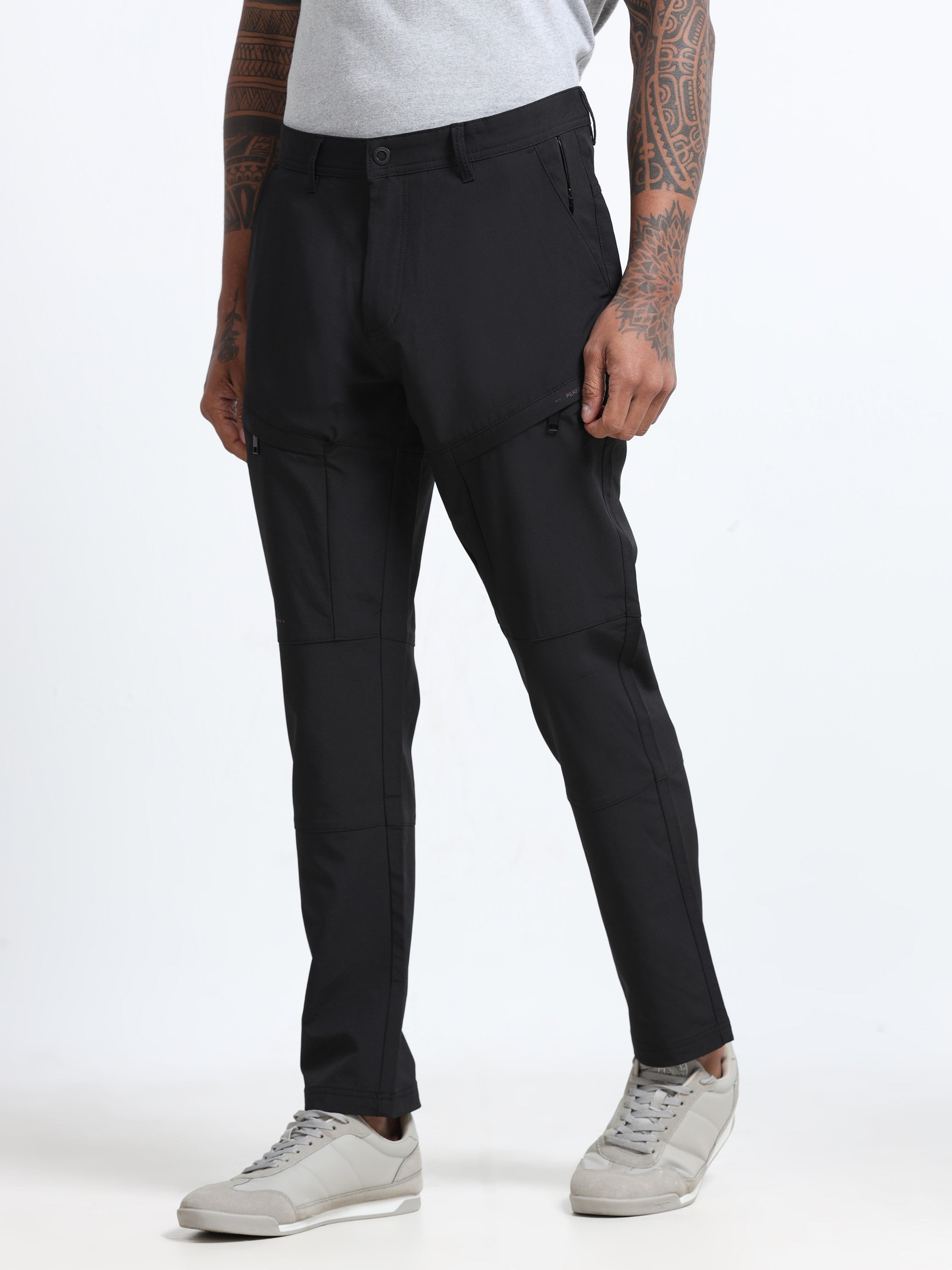 Men Black Polyester Blend Pants