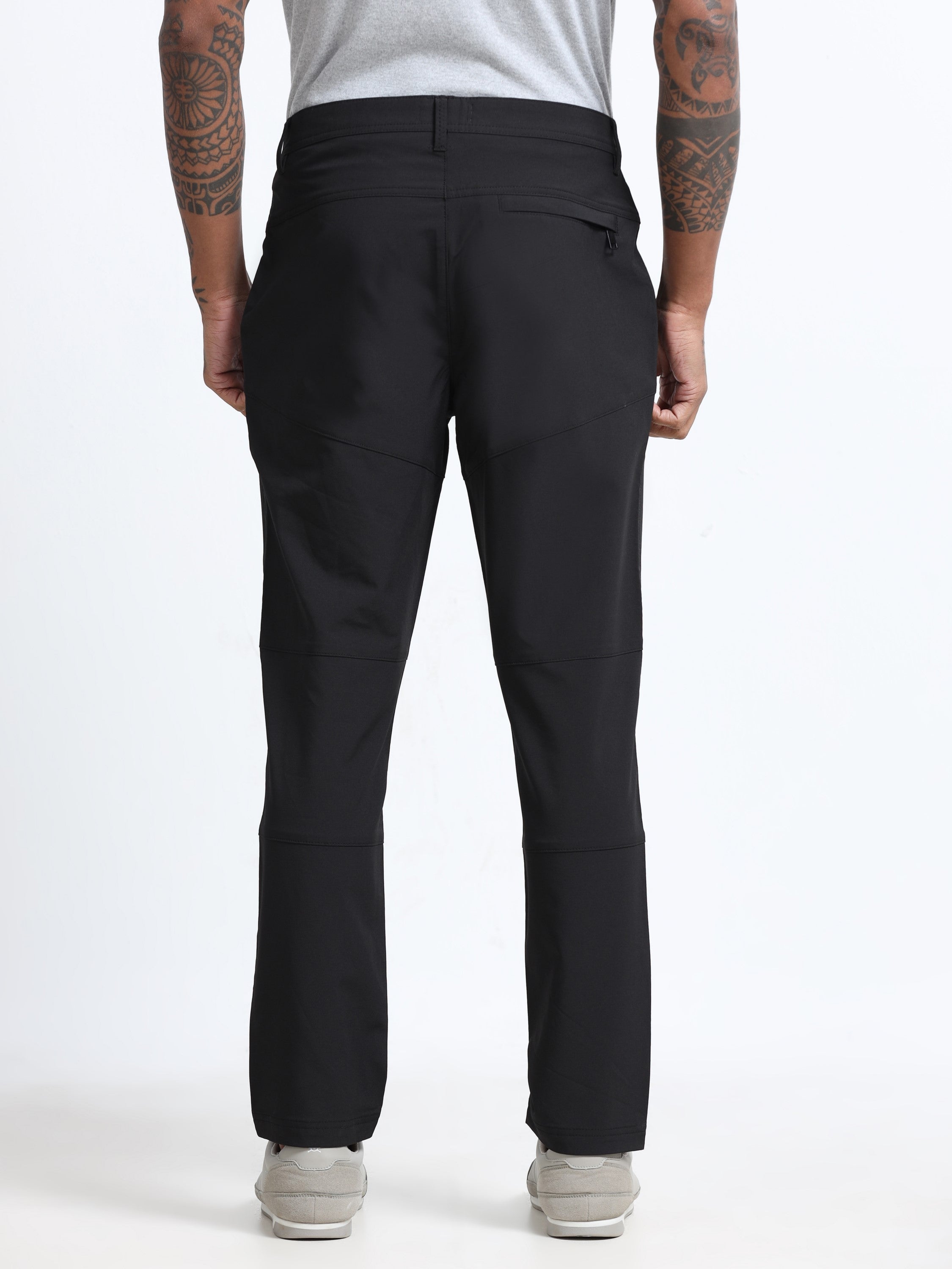 Men Black Polyester Blend Pants