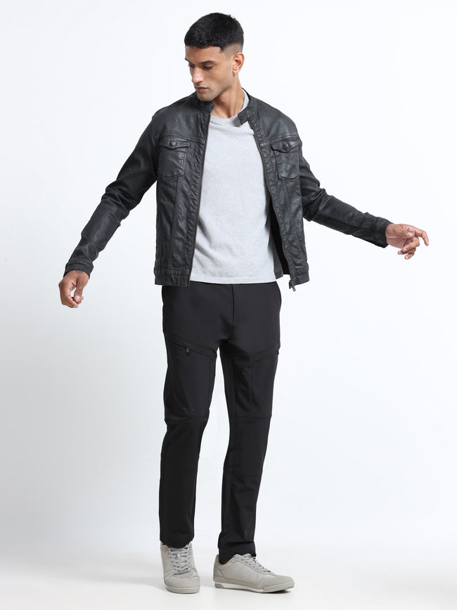 Men Black Polyester Blend Pants