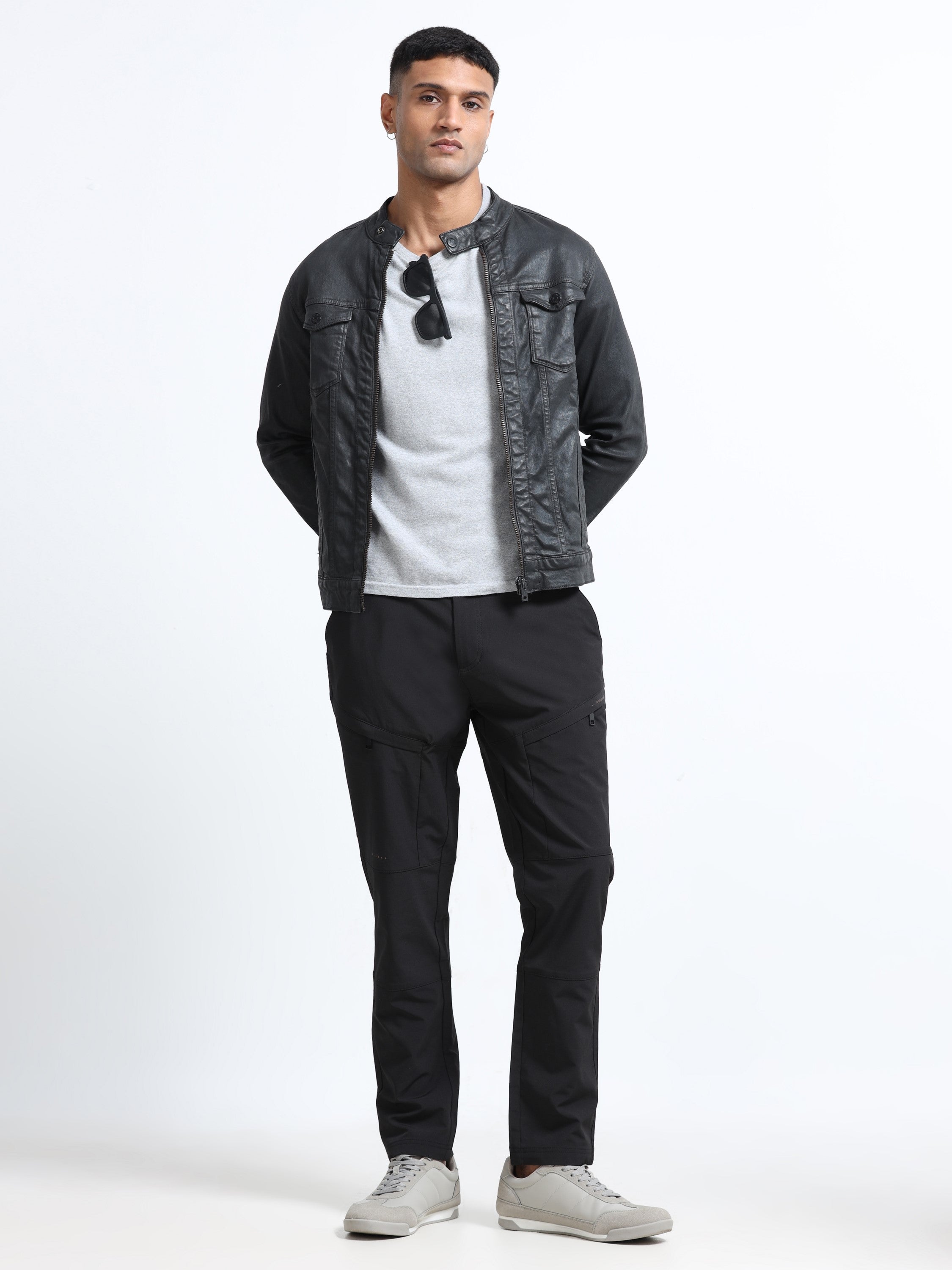 Men Black Polyester Blend Pants