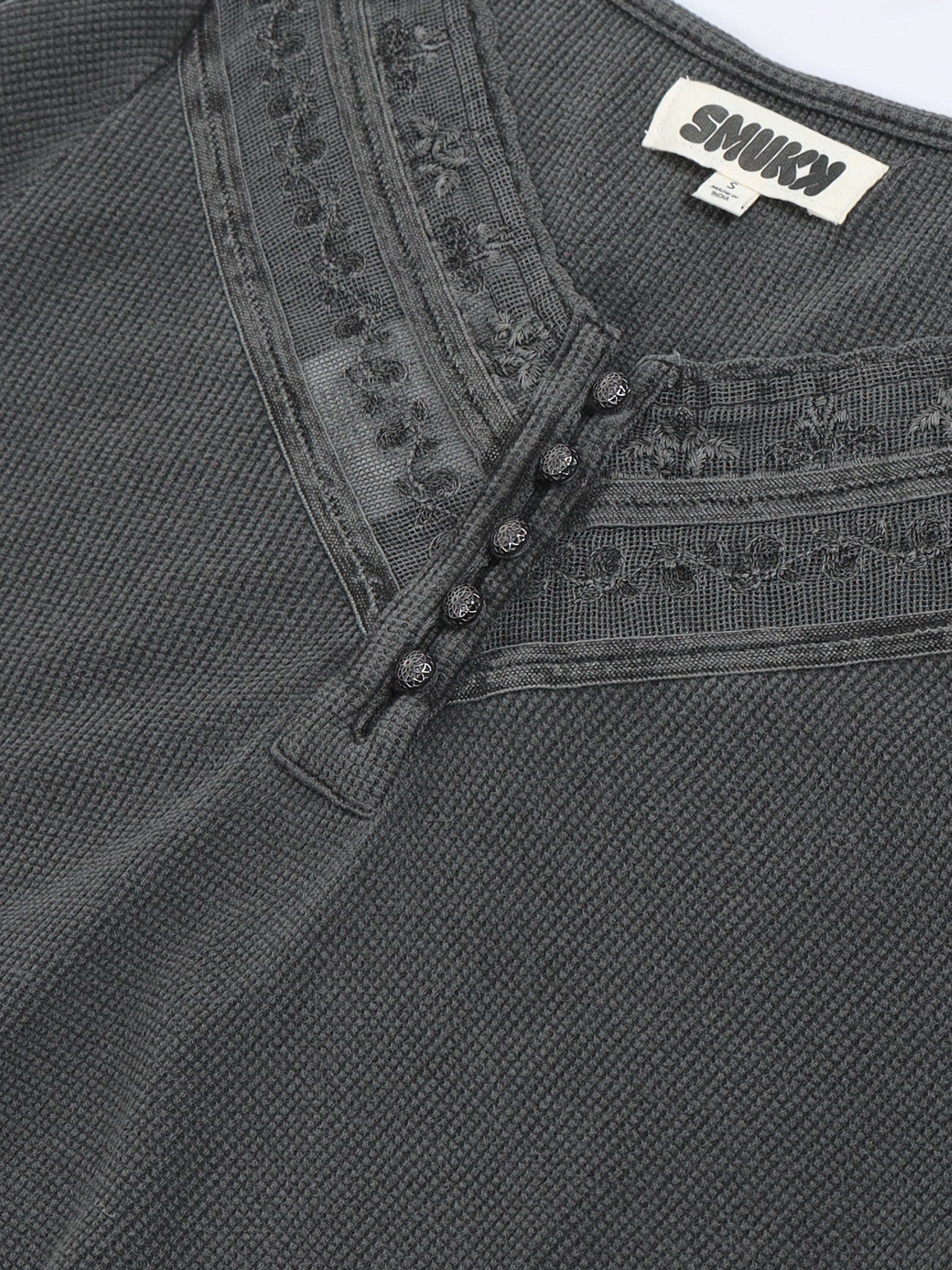 Women Grey Washed Embroidery Top