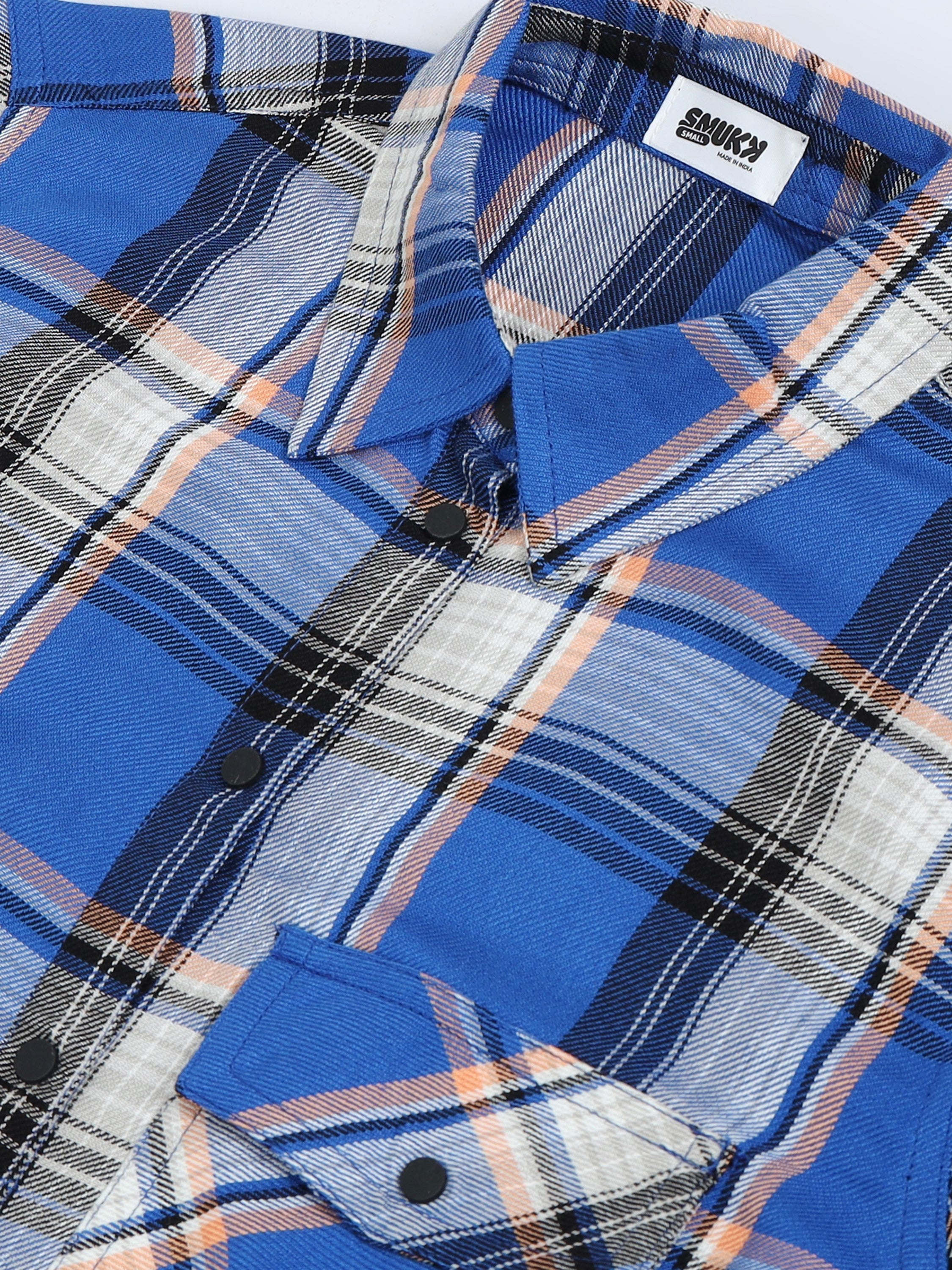 Women Relaxed Fit Blue Checked Shirt