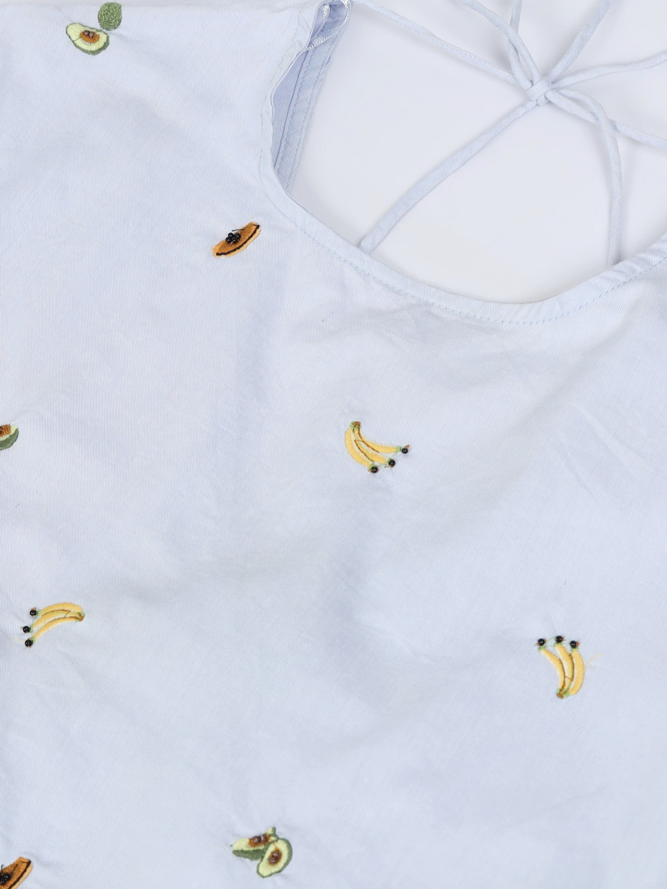 Women Fruit Embroidered Cutout Back Long Sleeve Top