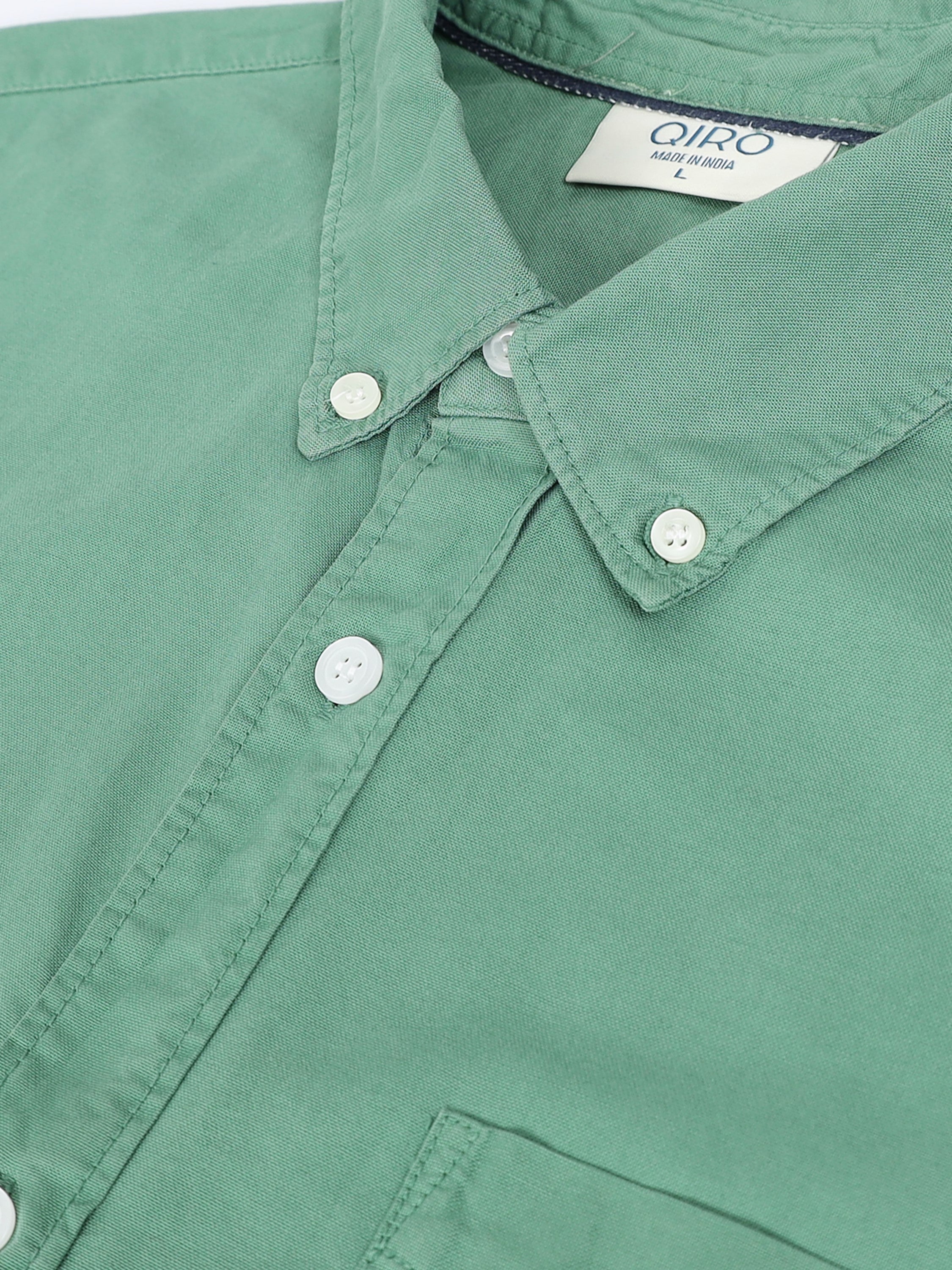 Men Green Button Down Collar Shirt