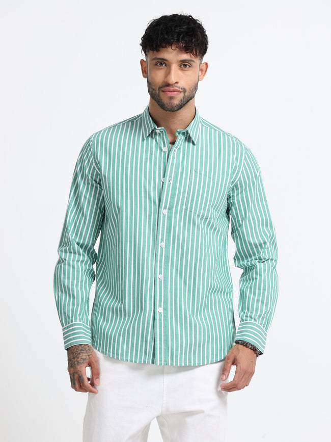 Men Green & White Stripe Shirt