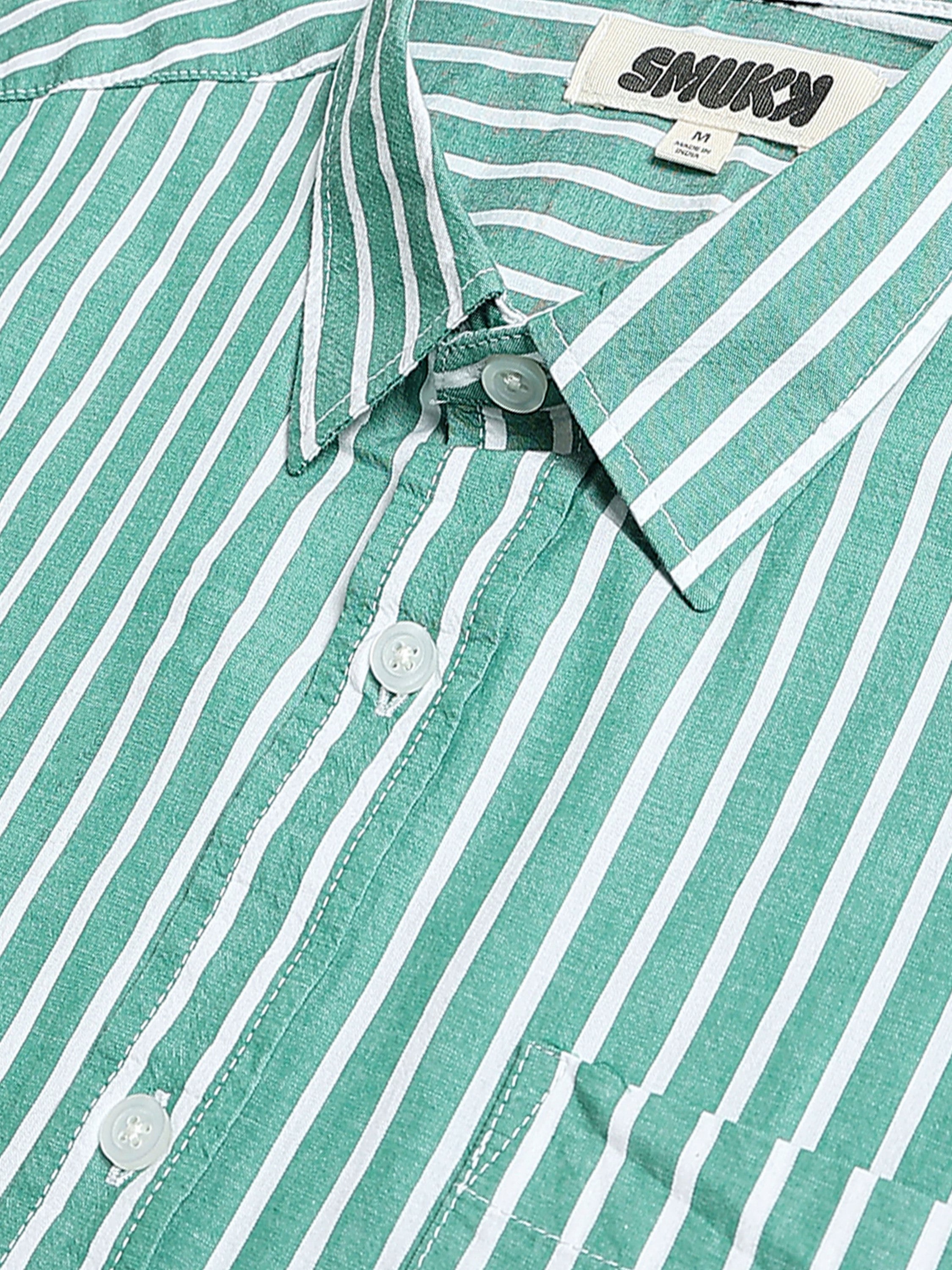 Men Green & White Stripe Shirt