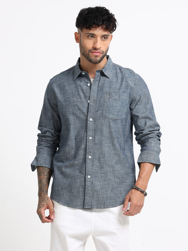 Men Grey Mélange Solid Shirt