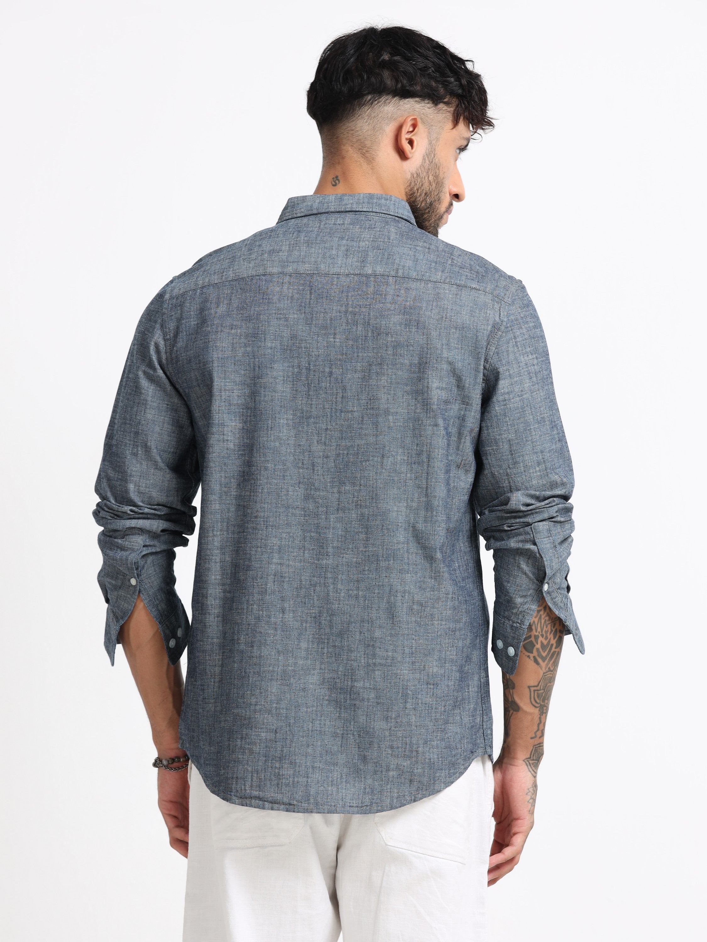Men Grey Mélange Solid Shirt