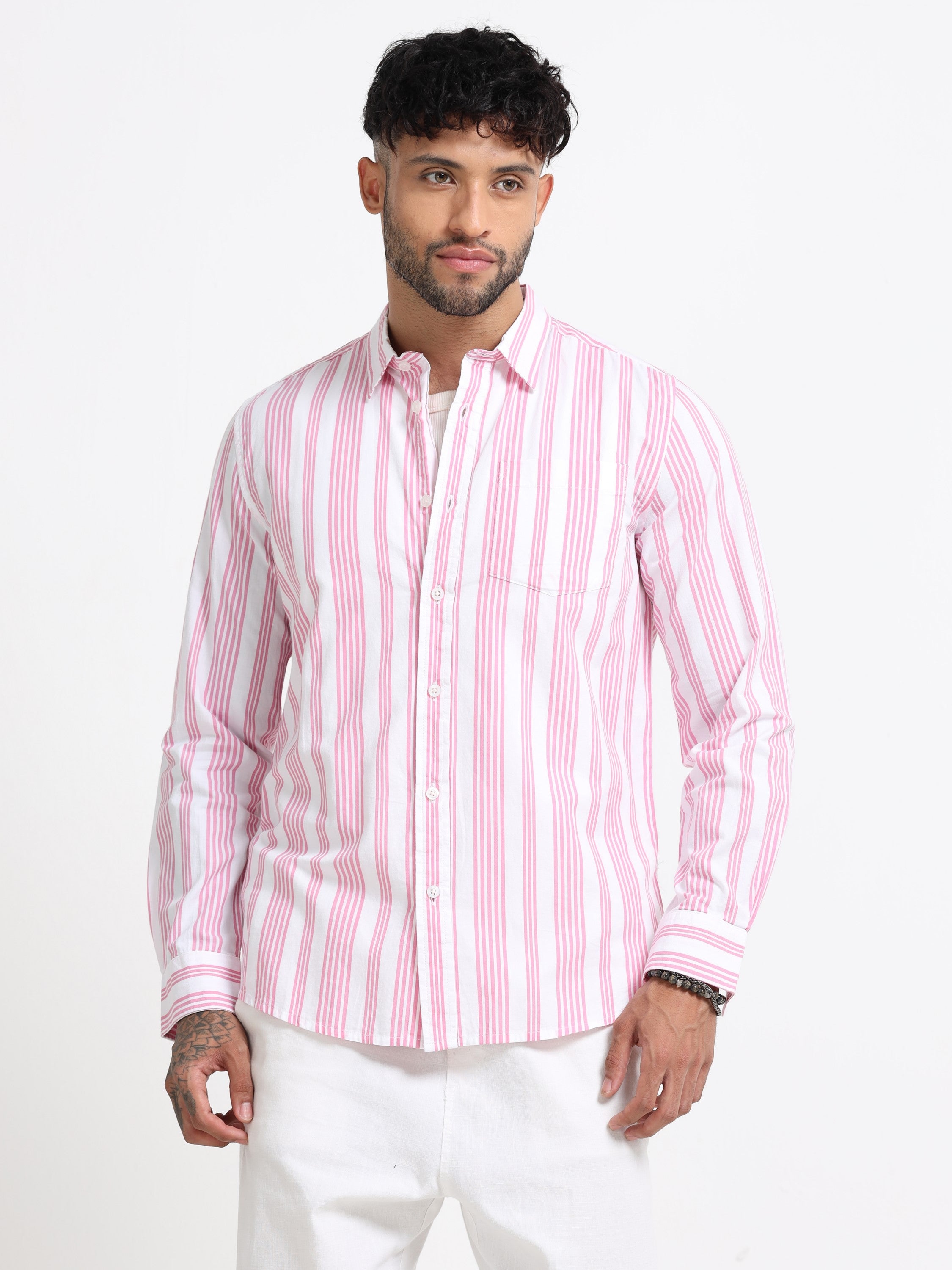Men Pink & White  Stripe shirt