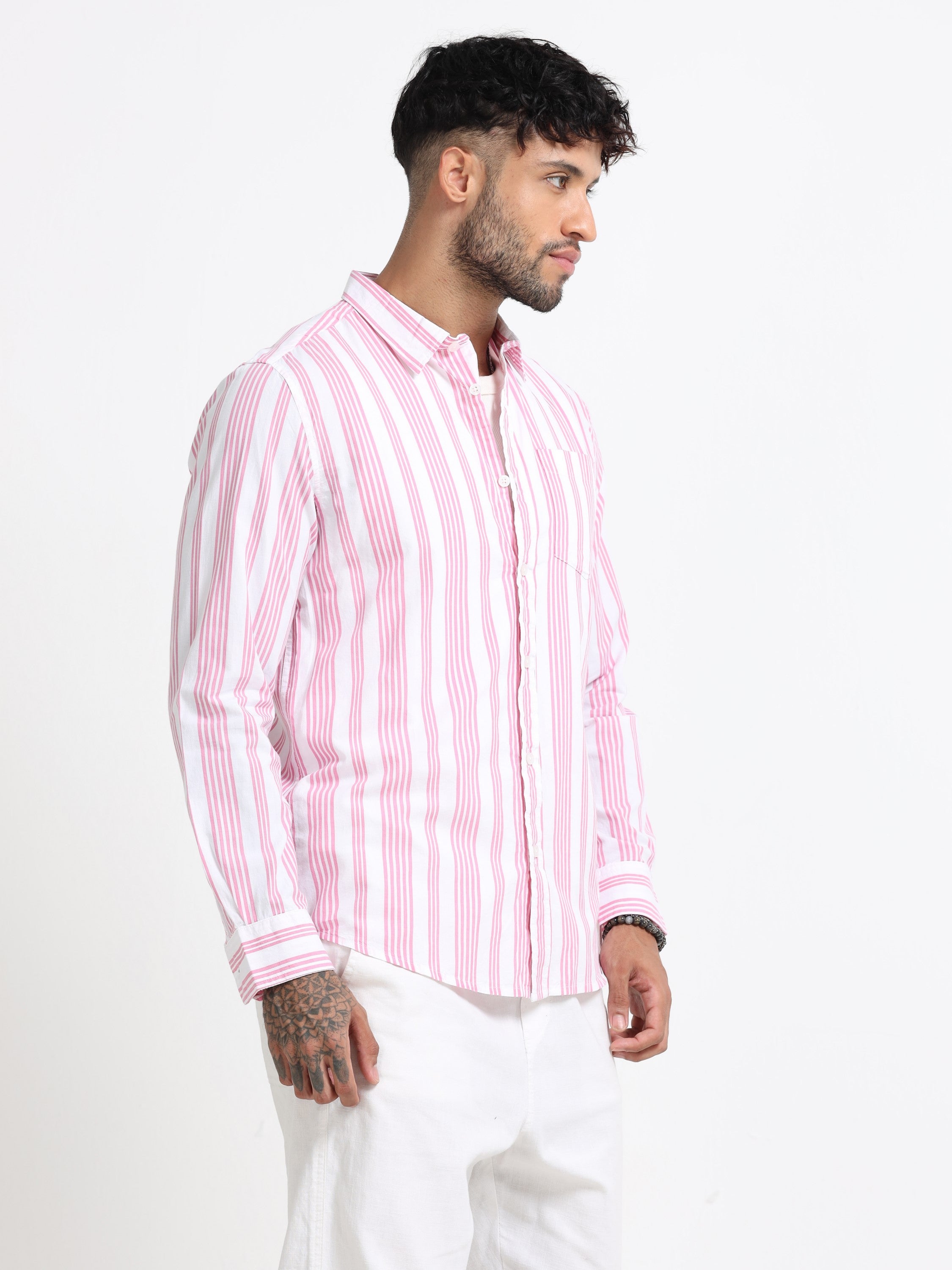 Men Pink & White  Stripe shirt