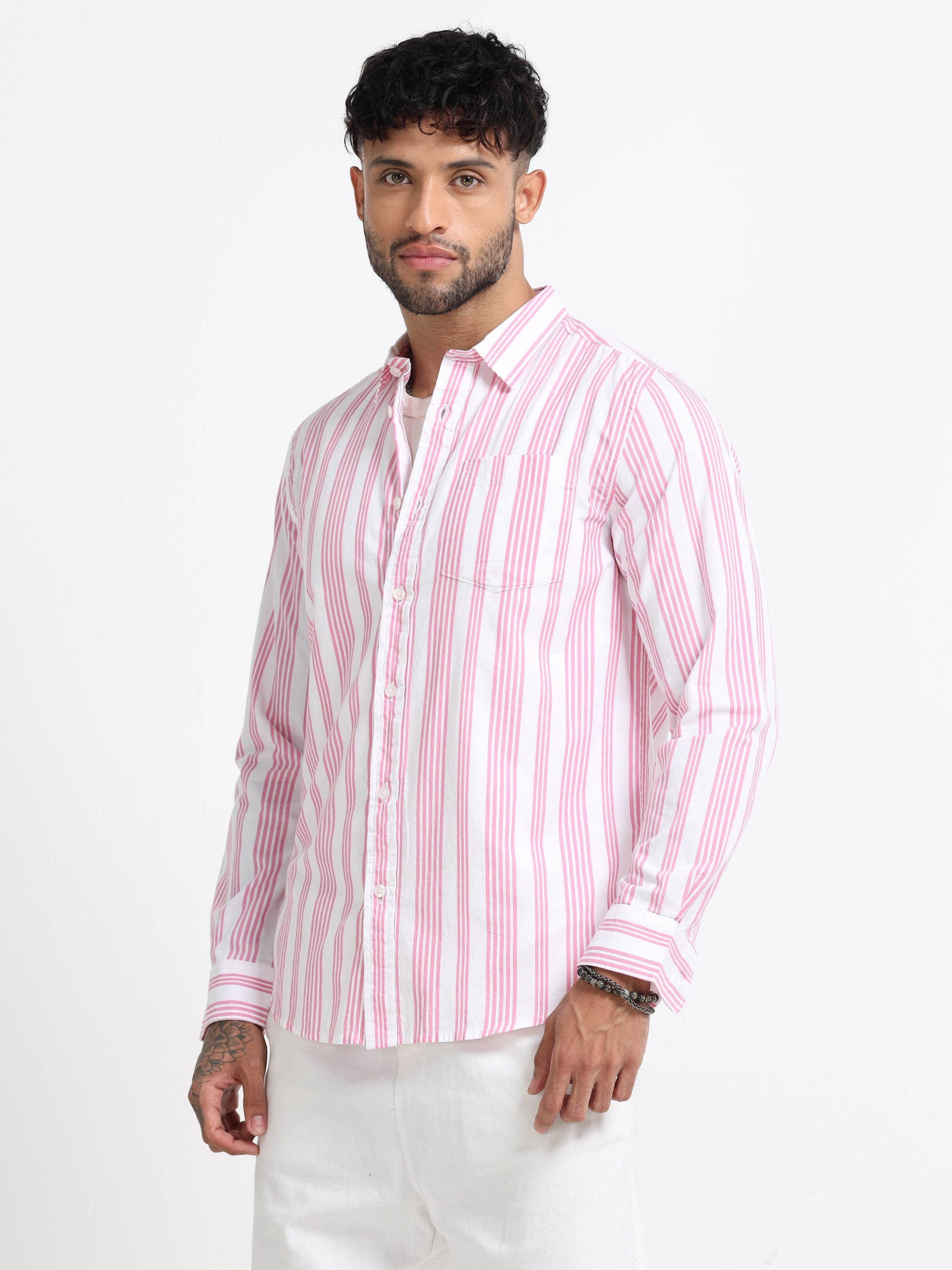 Men Pink & White  Stripe shirt