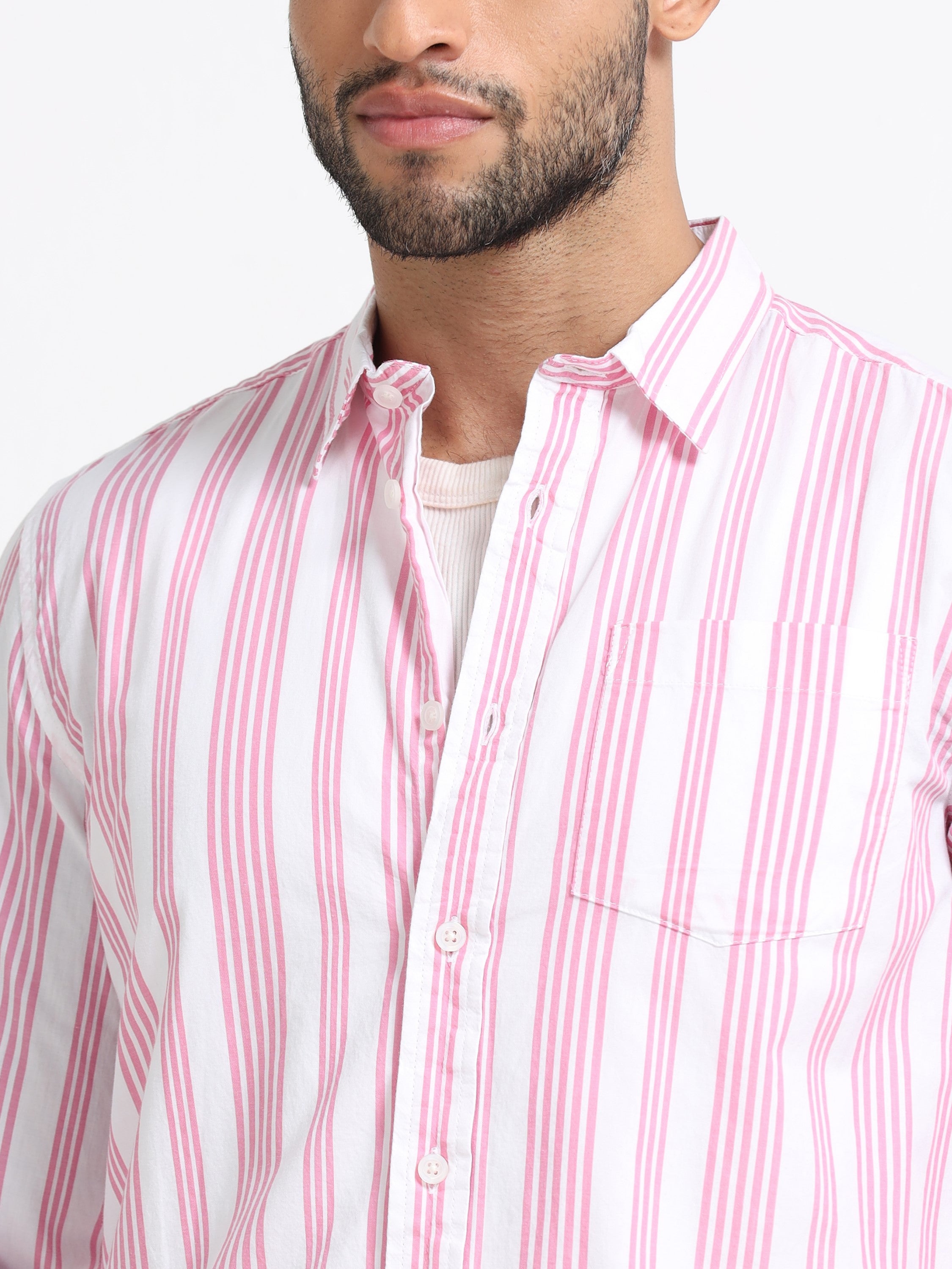 Men Pink & White  Stripe shirt