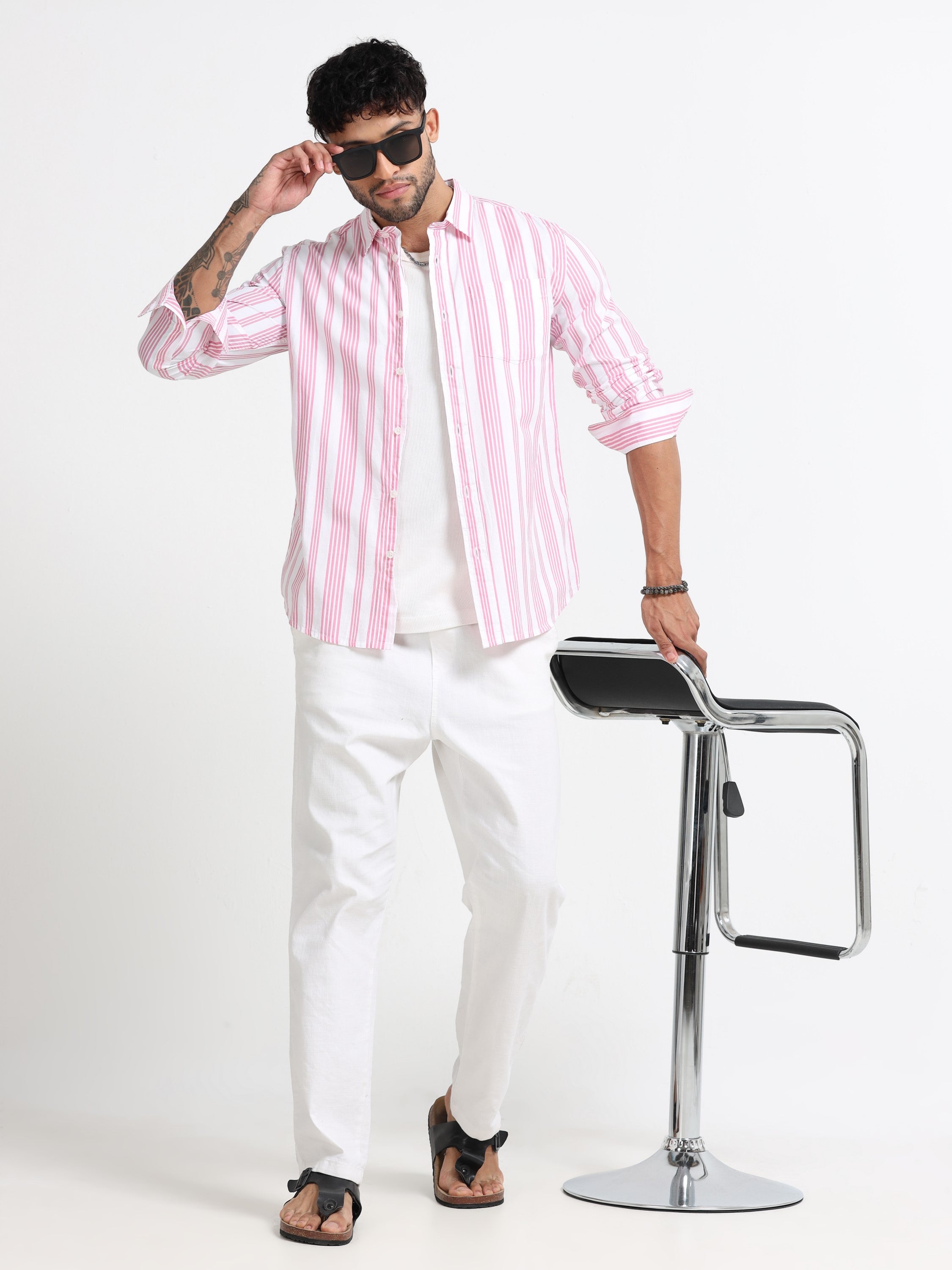 Men Pink & White  Stripe shirt