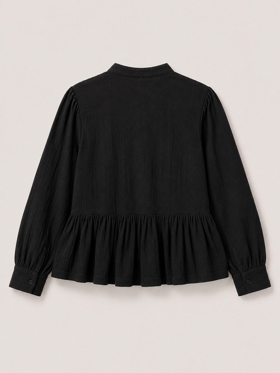 Women Black Ruffle Front Peplum Top