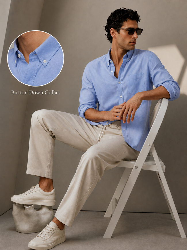 Men Blue Oxford Button Down Shirt