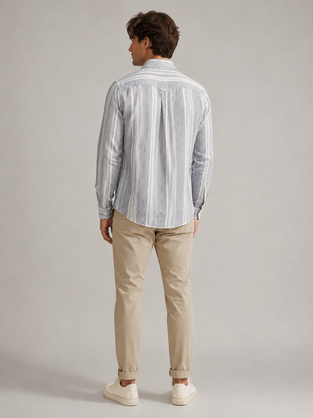 Men Grey Vertical Striped Long Sleeve Shirt
