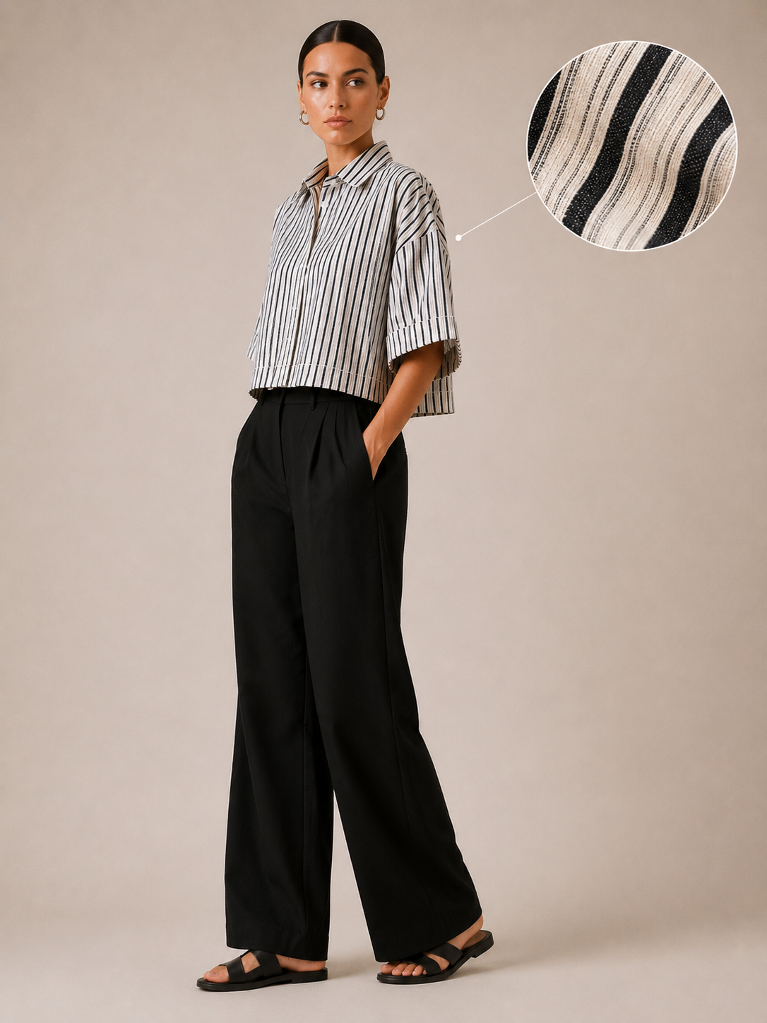 Women Monochrome Stripe Oversized Shirt