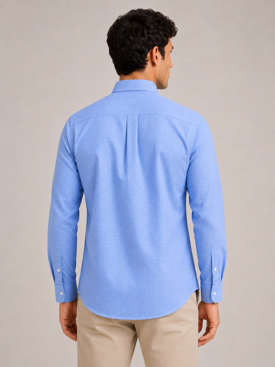 Men Blue Micro Check Oxford Shirt