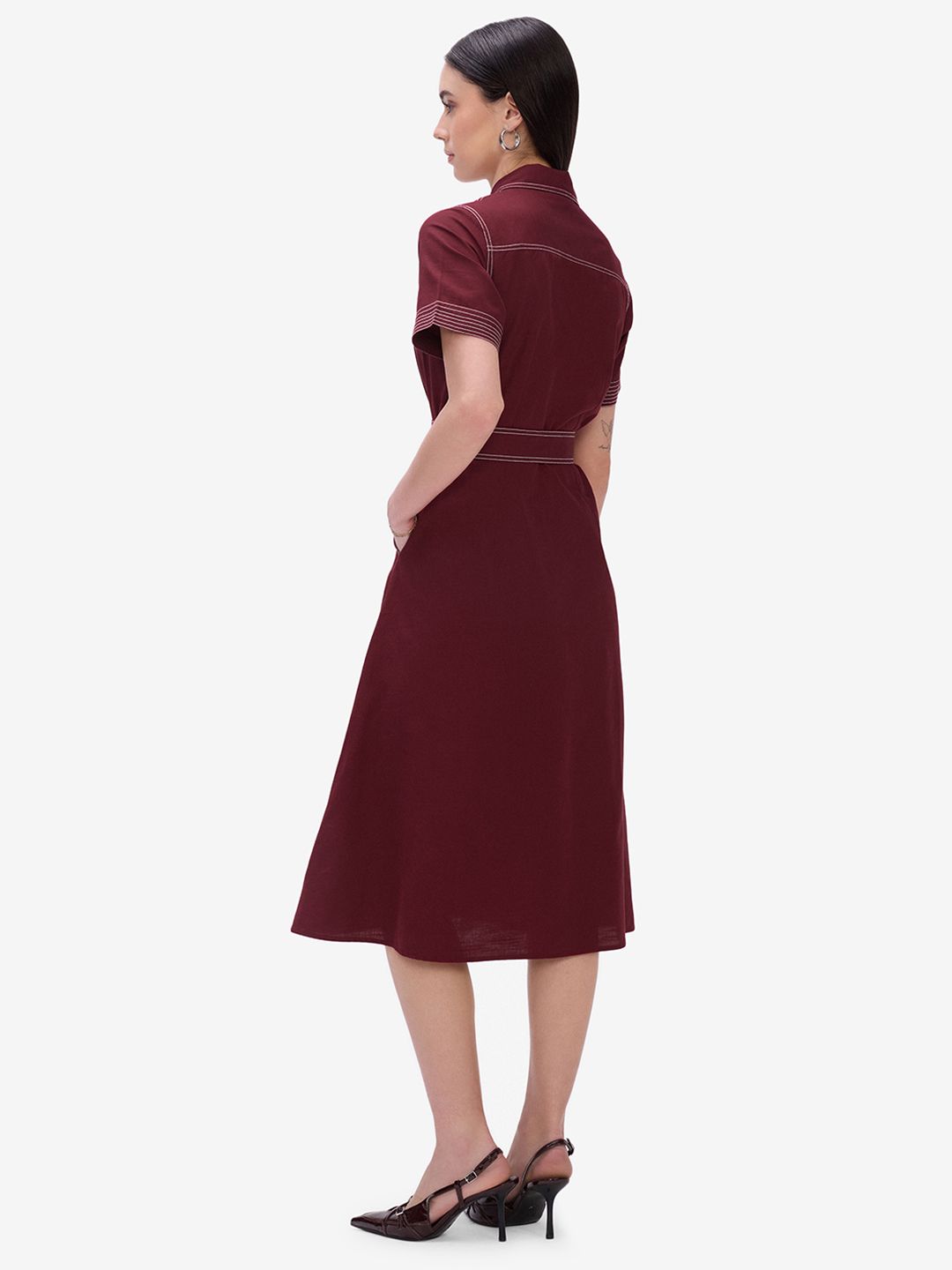 Women Maroon A-Line Shirt Dress