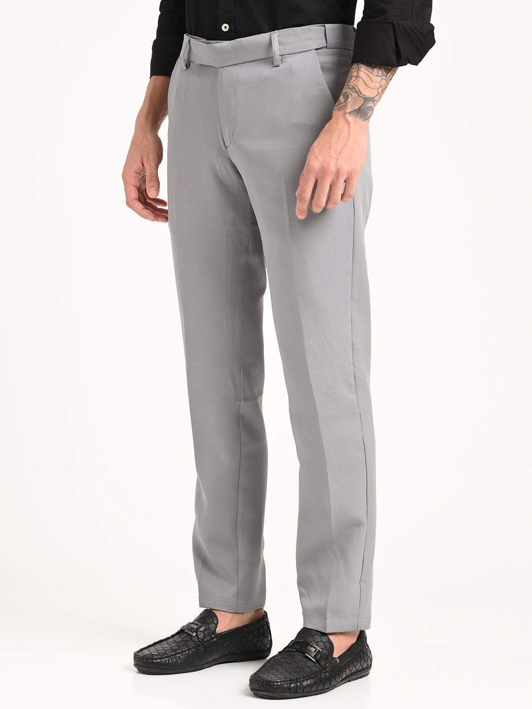 Men Textured Polyester Trousers