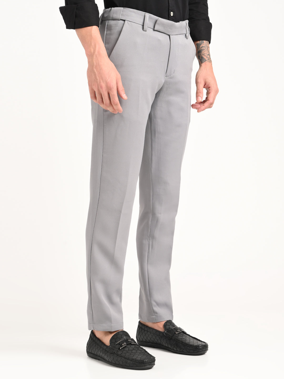 Men Textured Polyester Trousers