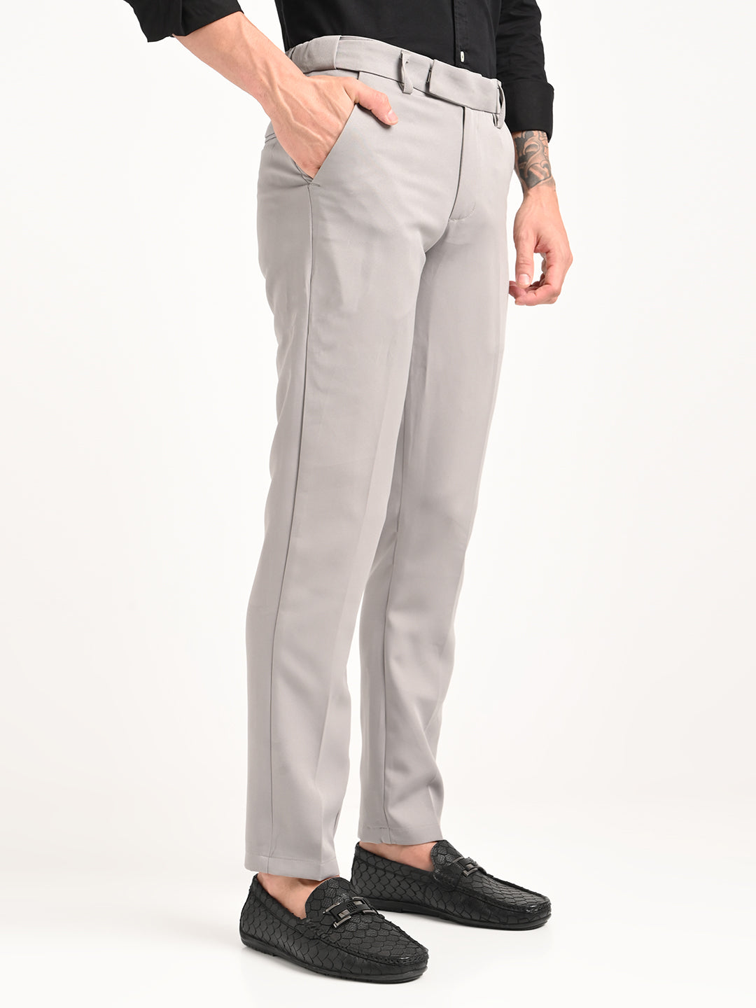 Men Textured Polyester Trousers
