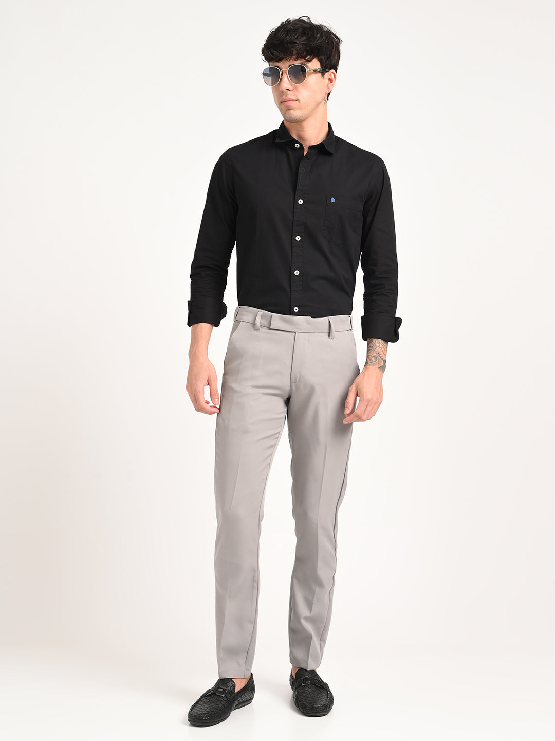 Men Textured Polyester Trousers