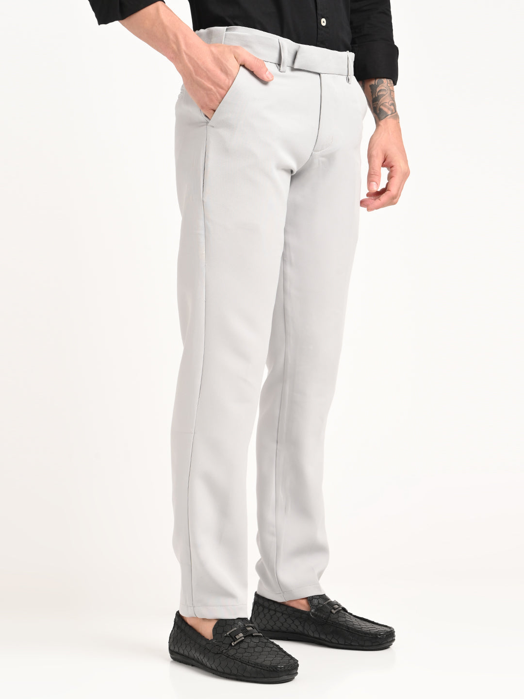 Men Textured Polyester Trousers