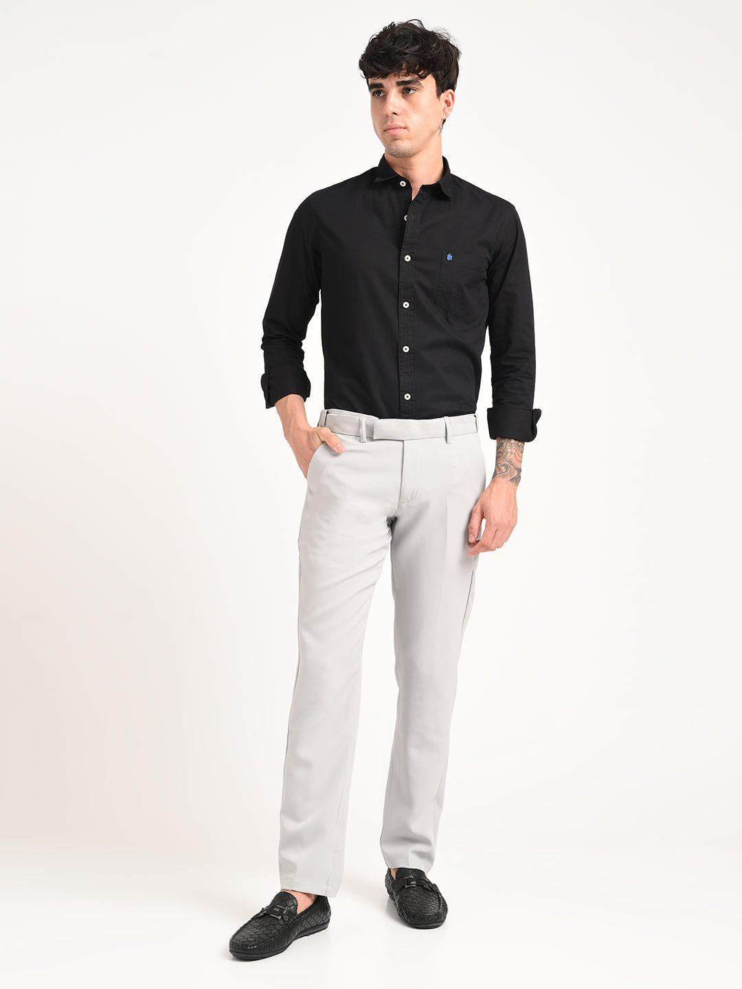 Men Textured Polyester Trousers