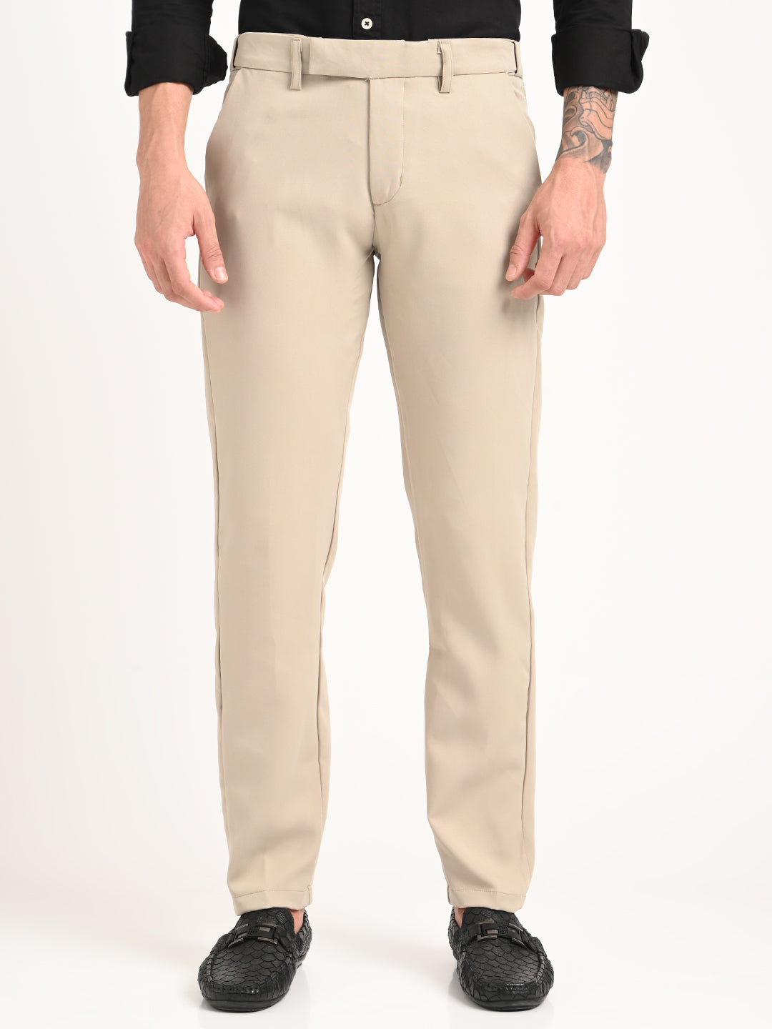 Men Textured Polyester Trousers